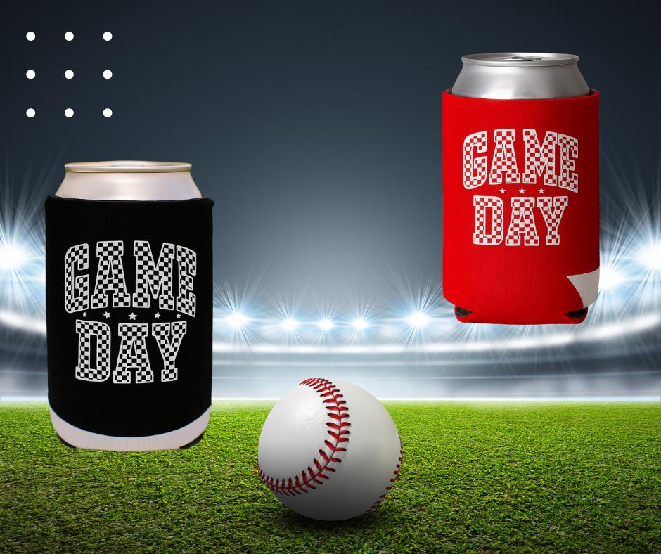 Game Day Can Cooler Sleeve, Party Beverage Holder, Tailgating Accessory, Sports Fan Gift, Outdoor BBQ Cooler