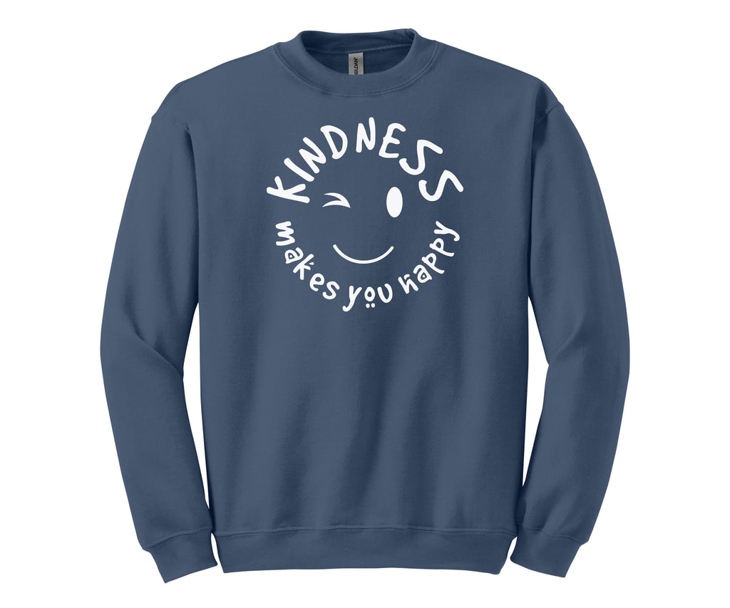Kindness Makes You Happy Sweatshirt, Be Kind Smiley Crewneck, Gildan 18000 Cotton/Poly