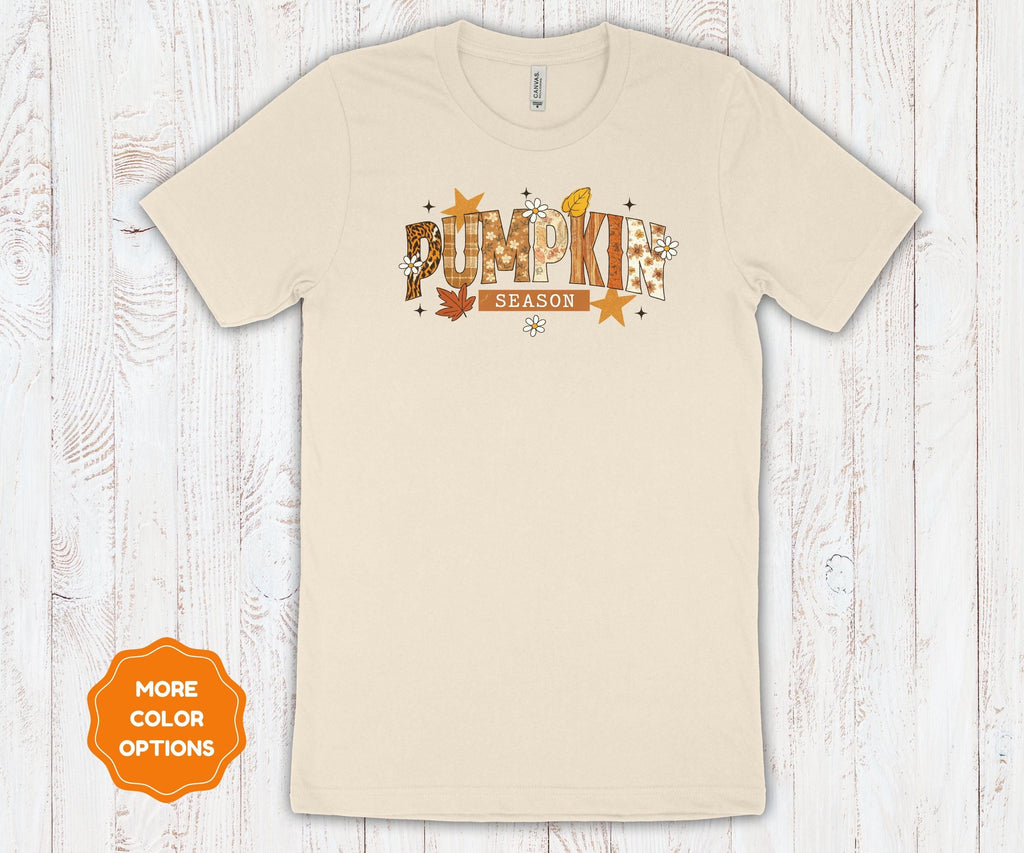 Pumpkin Season | Autumn Leaves Graphic Tee | Fall Bella Canvas Cotton T-Shirt