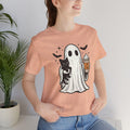 Ghost Cat Coffee Halloween Shirt | Cotton Spooky Graphic Tee