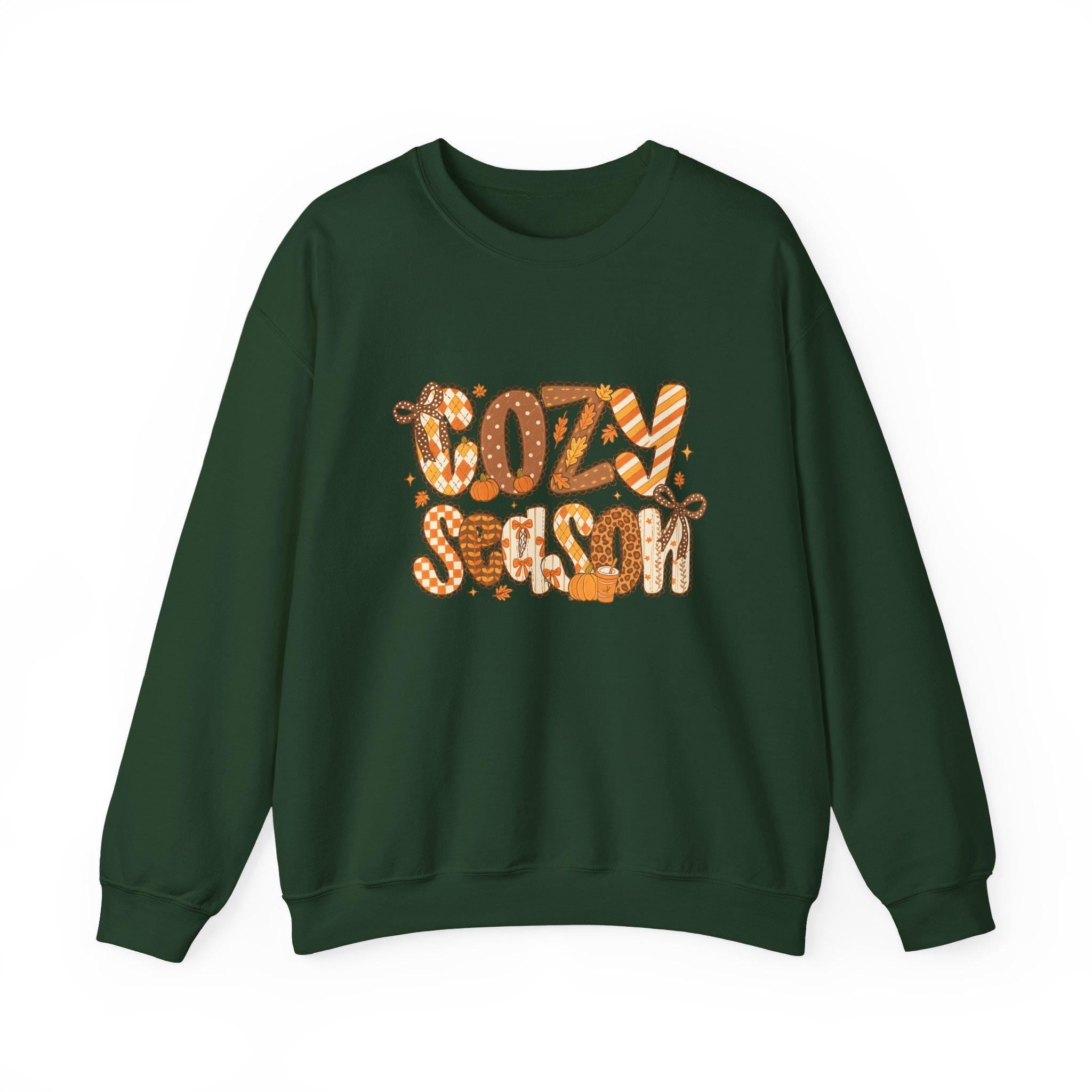 Cozy Season Fall Sweatshirt • Autumn Pumpkin & Leaves Graphic Pullover • Vintage Cozy Sweater for Fall Outfits