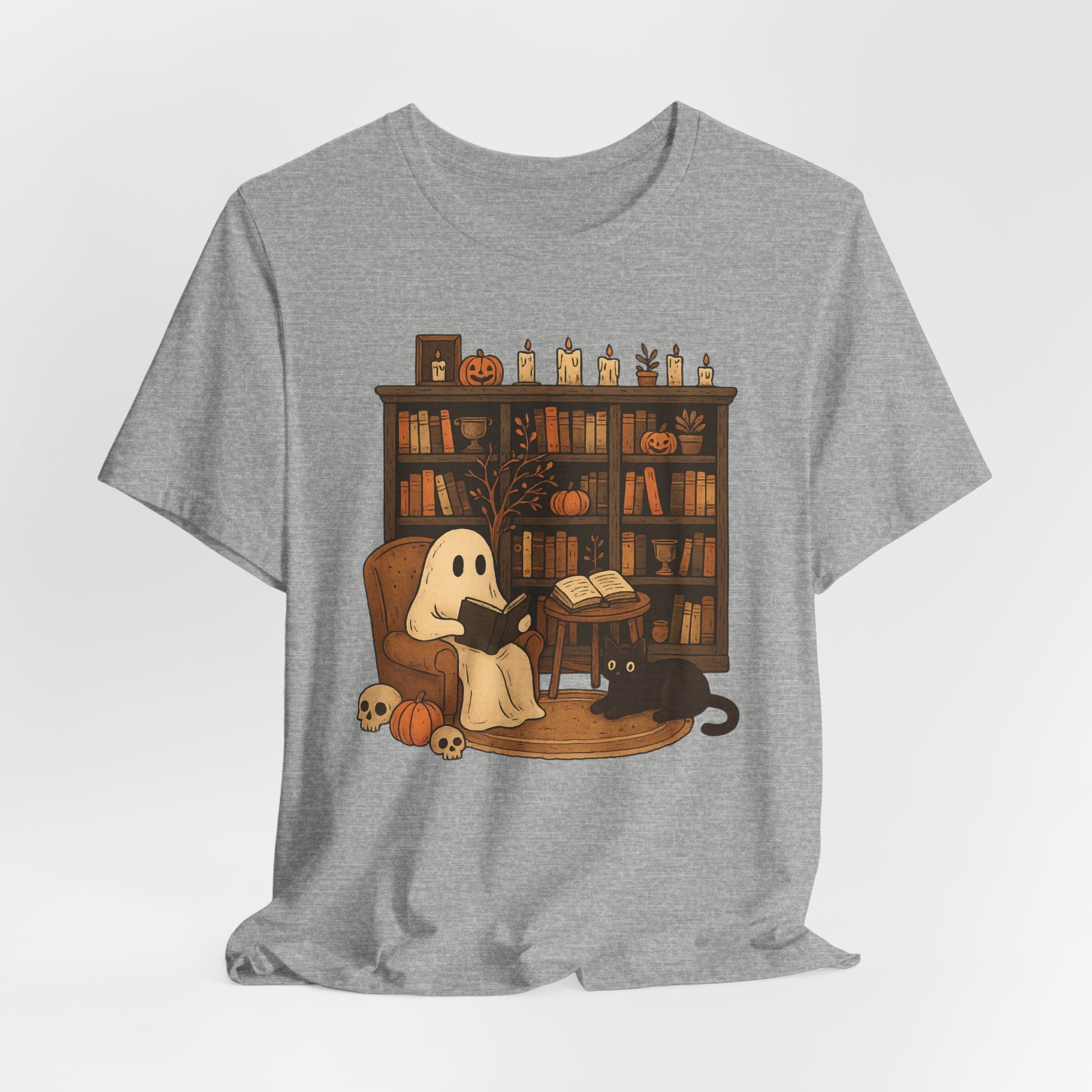 Ghost Reader T‑Shirt — Cozy Halloween Library Design