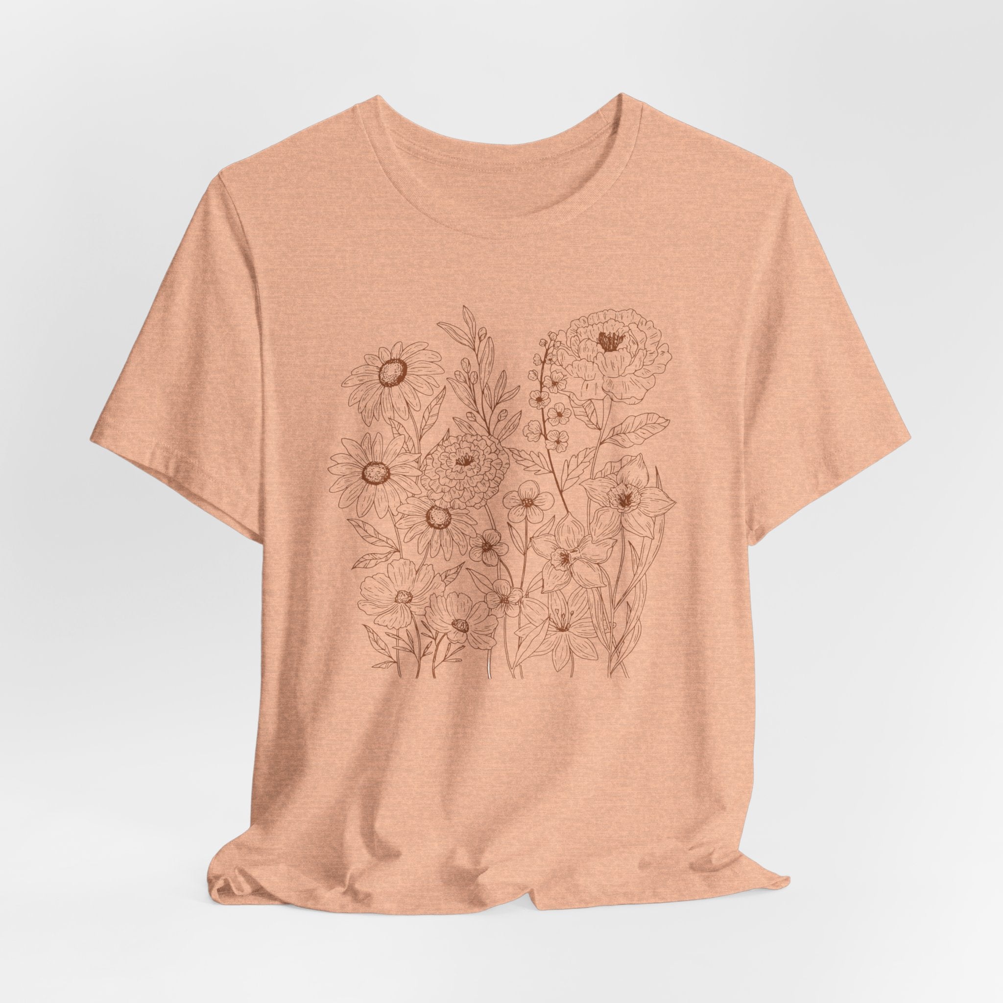 Minimalist Floral Line Art Shirt | Botanical Bella Canvas 3001 Tee | Soft Neutral Flower T-Shirt | Nature Lover Gift