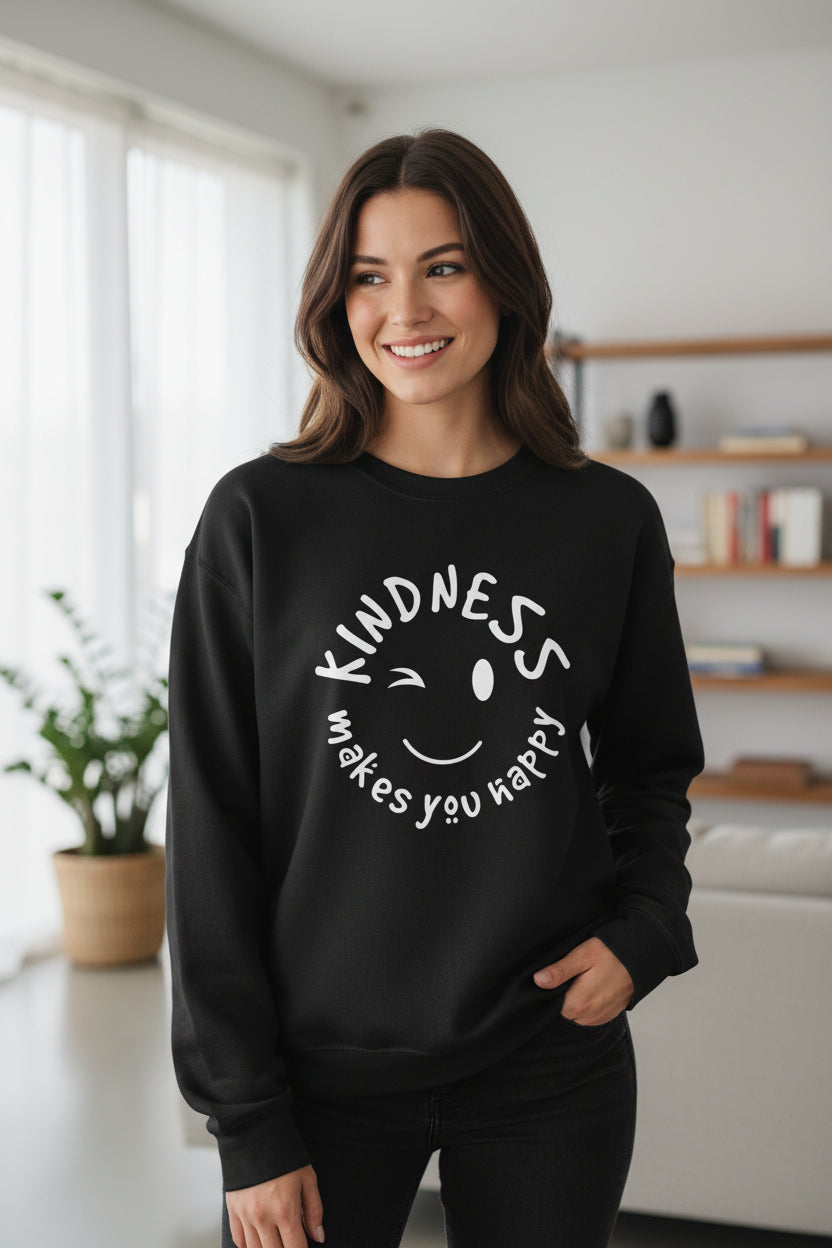 Kindness Makes You Happy Sweatshirt | Positive Quote Pullover | Gildan 18000 Maroon Crewneck | Mental Health Kindness Gift