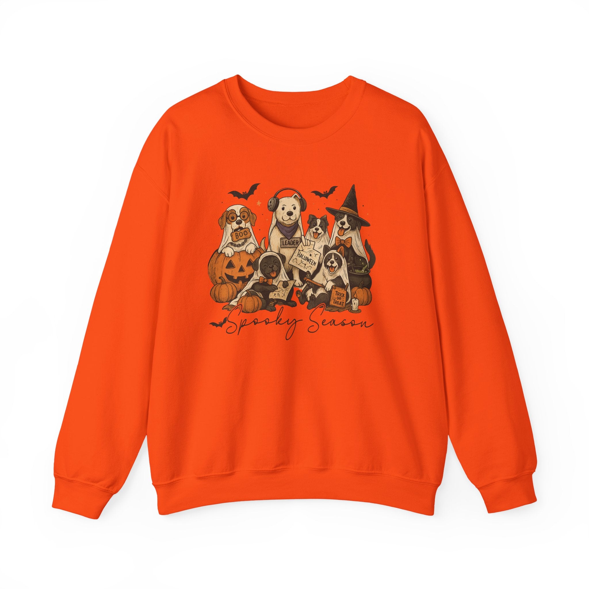 Spooky Season Dog Halloween Sweatshirt | Cute Ghost Dogs Fall Crewneck | Gildan 18000 Halloween Dog Lover Sweatshirt