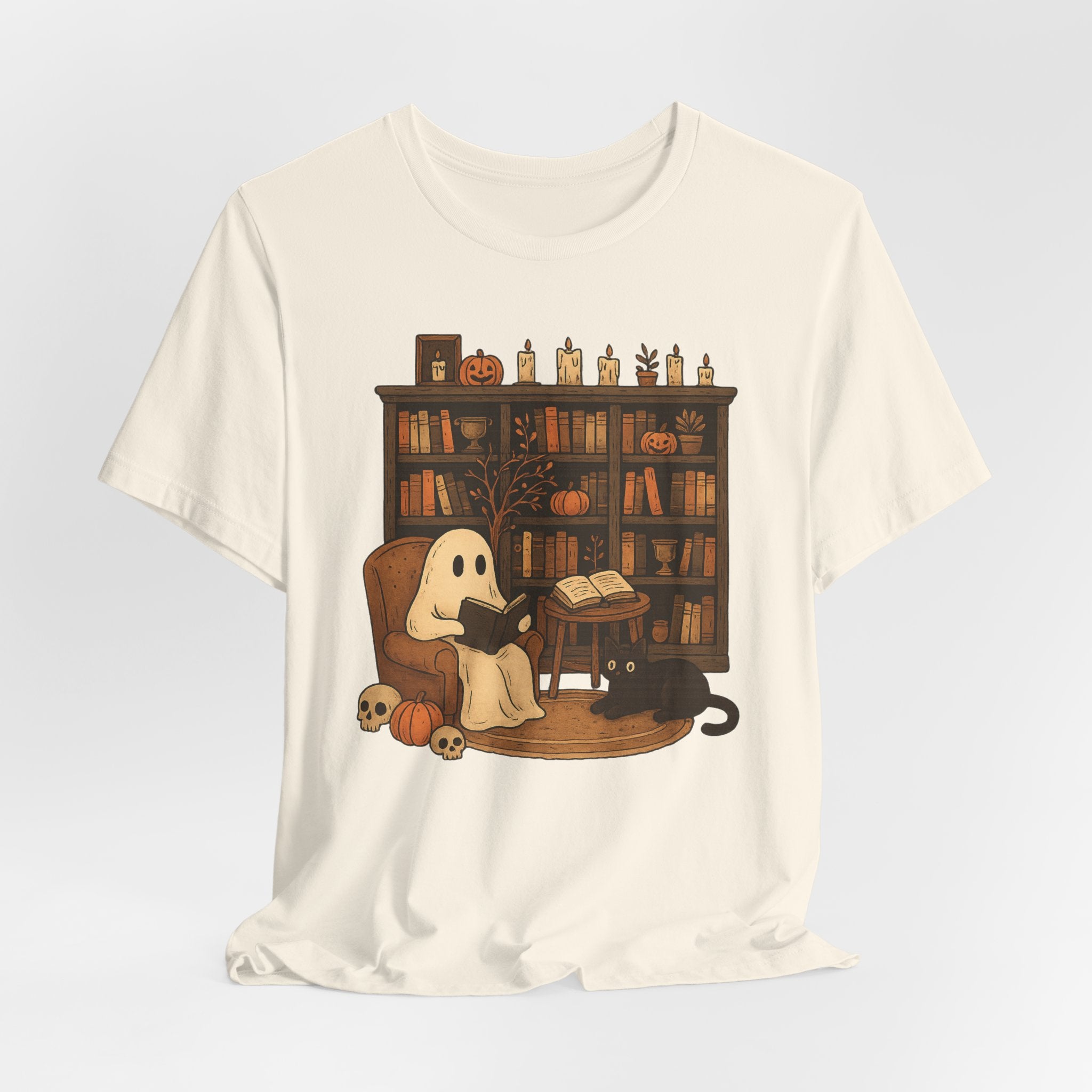 Ghost Reader T‑Shirt — Cozy Halloween Library Design