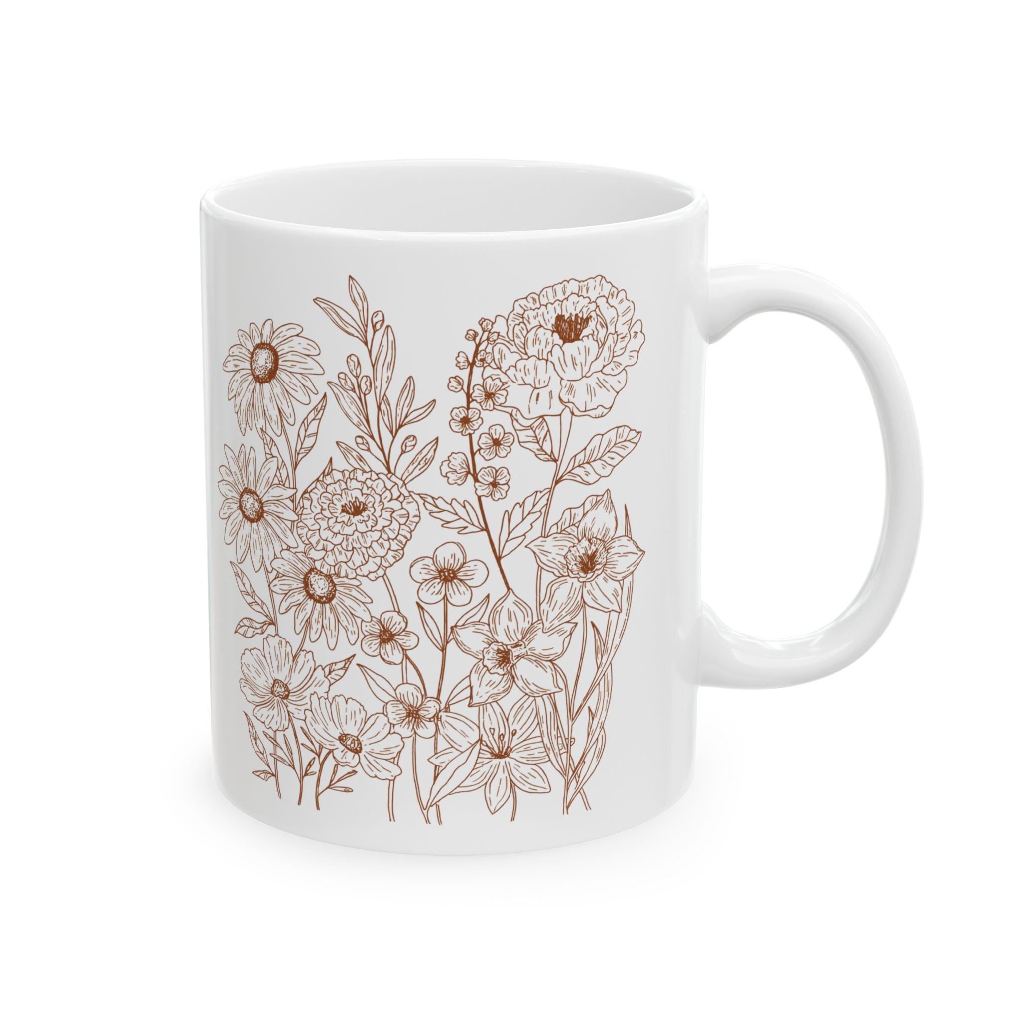 Floral Design Ceramic Mug, Botanical Coffee Cup, Gift for Her, Tea Lovers Mug, Flower Motif Drinkware