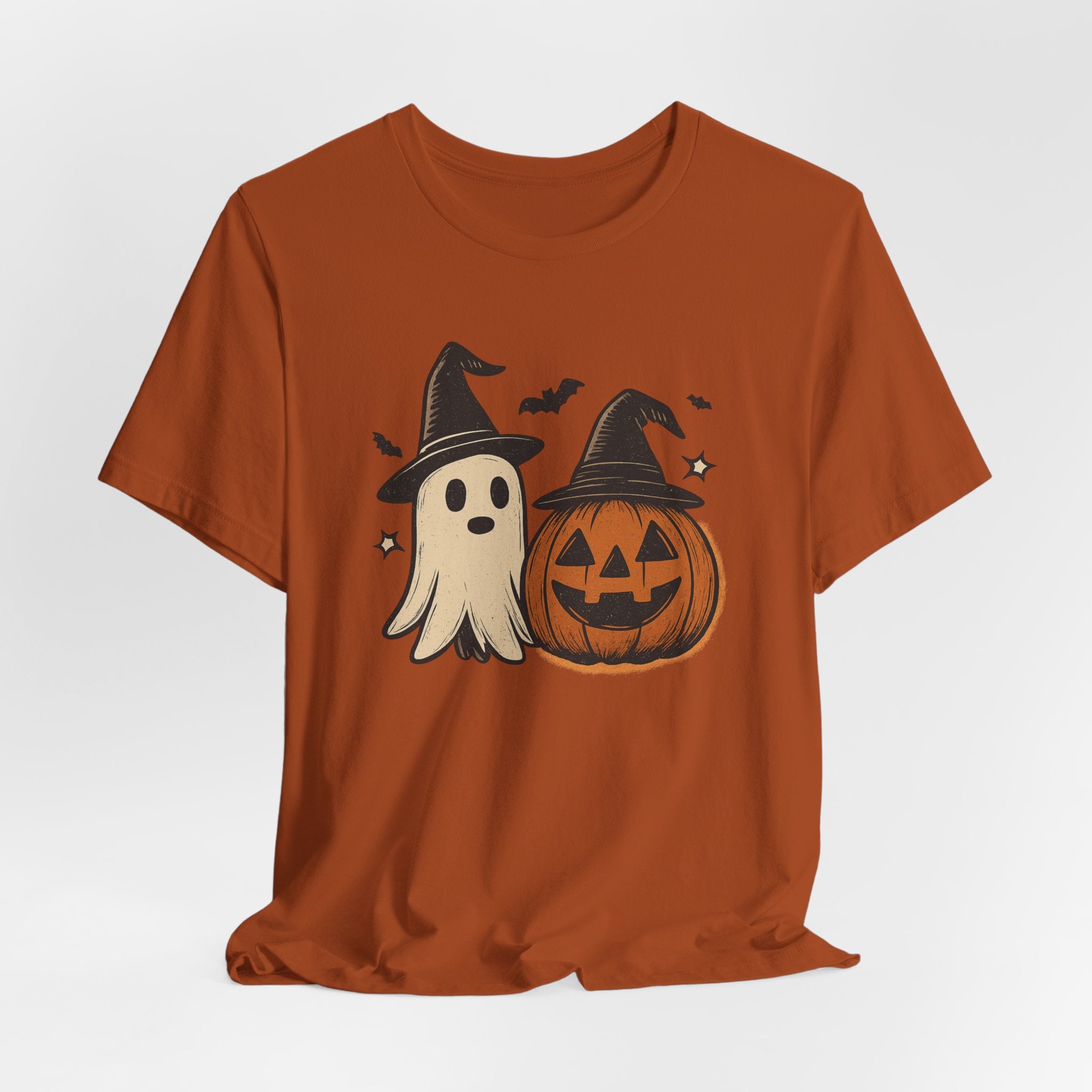 Halloween Ghost & Jack-O'-Lantern T-Shirt — Cute Witch Hat Pumpkin Tee