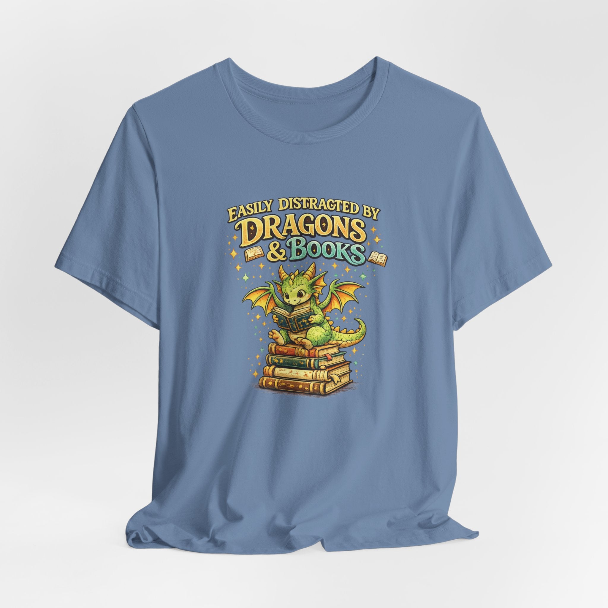 Easily Distracted by Dragons & Books Shirt, Cute Baby Dragon Reading Tee, Fantasy Book Lover Gift, Bookworm Graphic T-Shirt