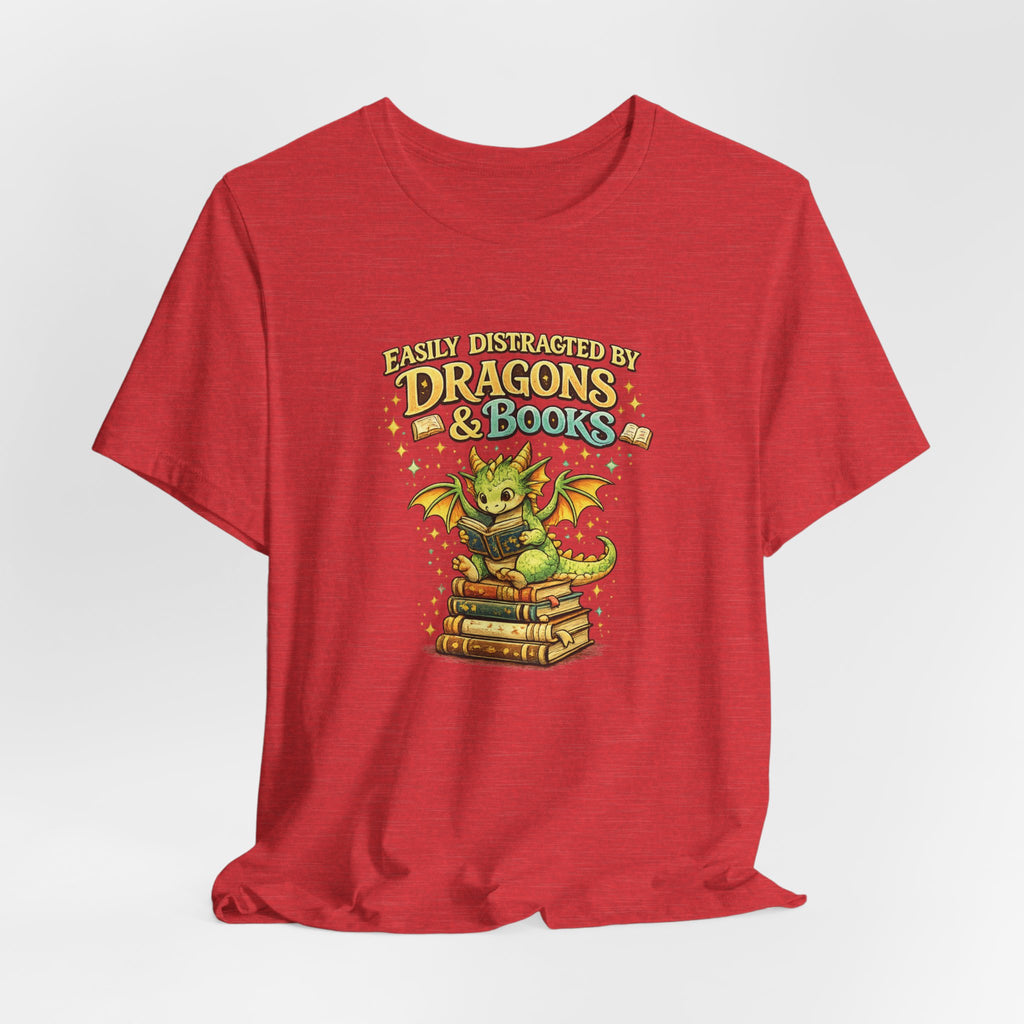 Easily Distracted by Dragons & Books Shirt, Cute Baby Dragon Reading Tee, Fantasy Book Lover Gift, Bookworm Graphic T-Shirt