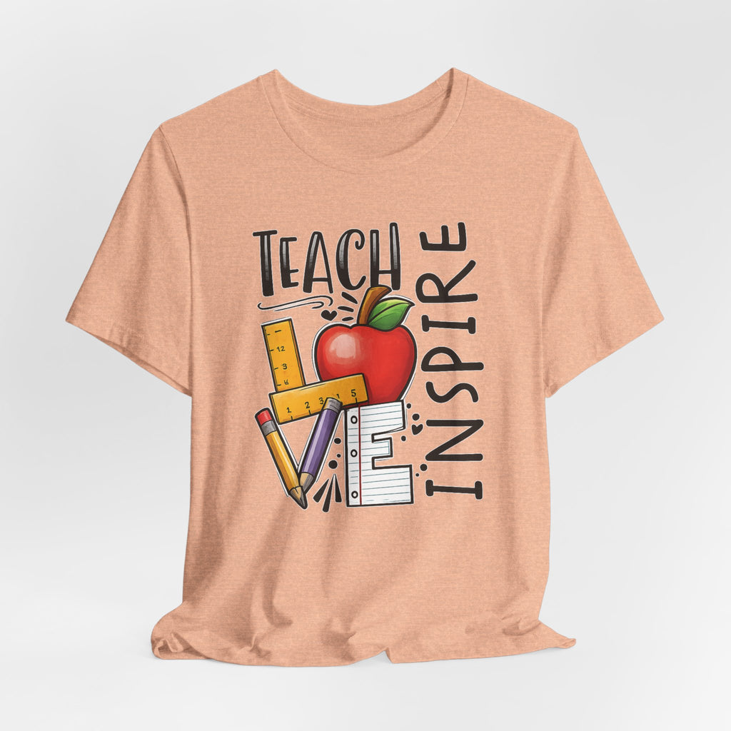 Teach Inspire Love Teacher Shirt  Apple Pencil Graphic Tee  Bella Canvas 3001  Back to School Gift  Teacher Appreciation Shirt