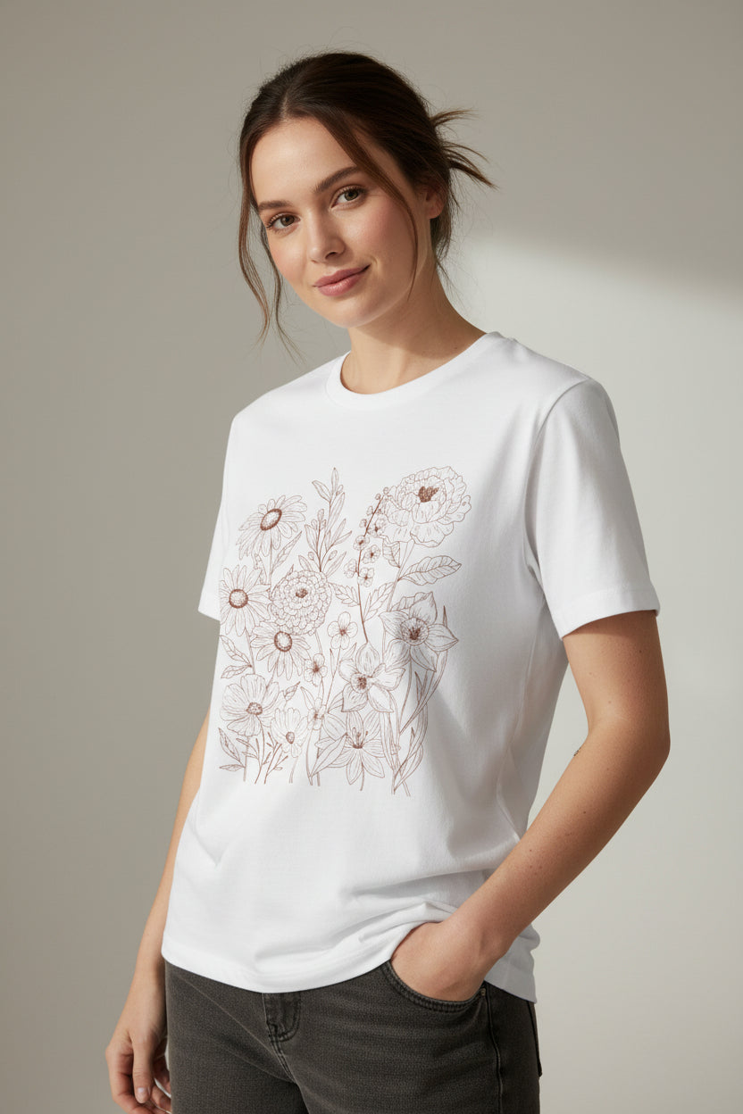 Minimalist Floral Line Art Shirt | Botanical Bella Canvas 3001 Tee | Soft Neutral Flower T-Shirt | Nature Lover Gift