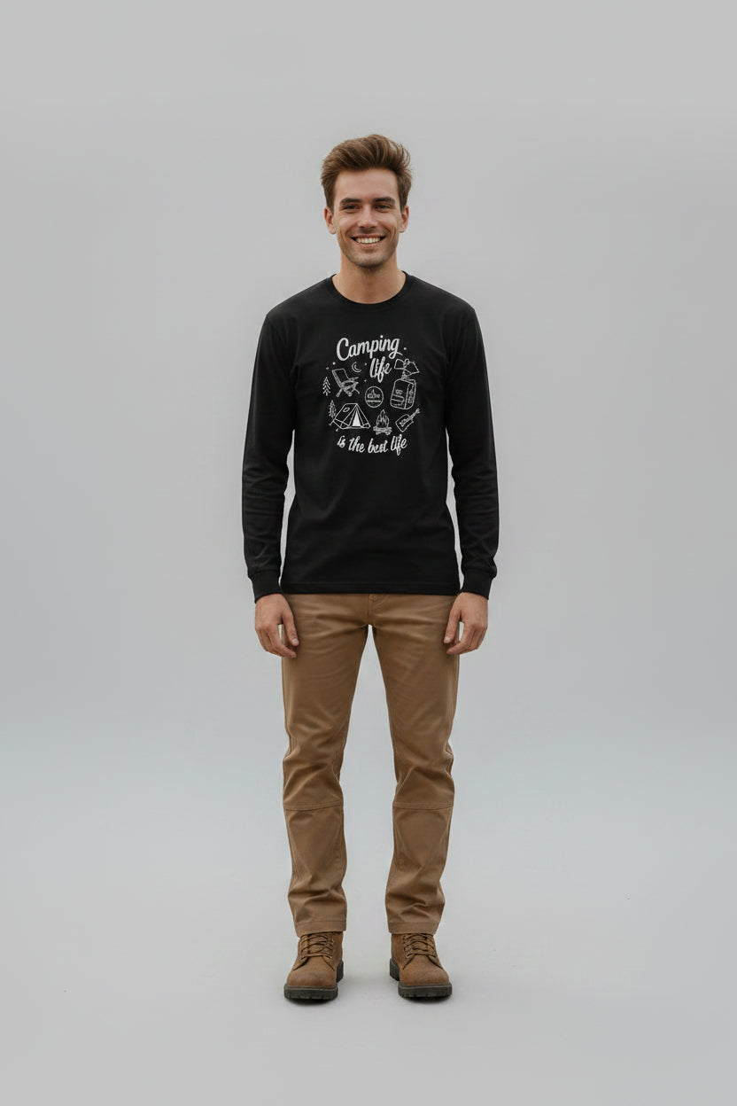 Camping Life Long Sleeve Tee – "Camping life is the best life" Outdoor Graphic Shirt