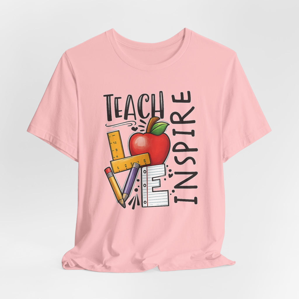 Teach Inspire Love Teacher Shirt  Apple Pencil Graphic Tee  Bella Canvas 3001  Back to School Gift  Teacher Appreciation Shirt