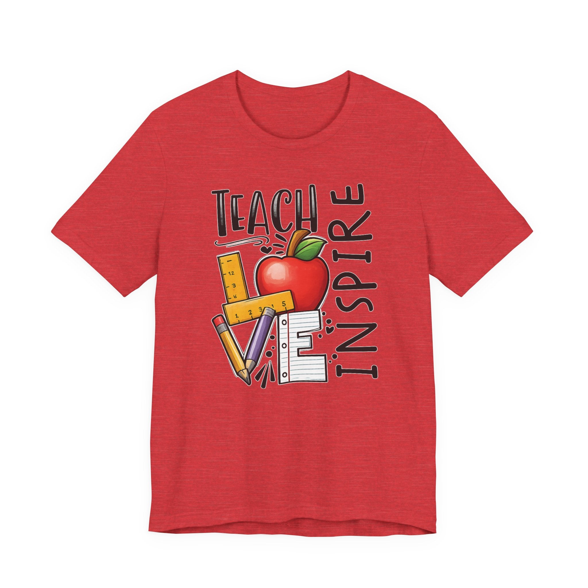 Teach Inspire Love Teacher Shirt  Apple Pencil Graphic Tee  Bella Canvas 3001  Back to School Gift  Teacher Appreciation Shirt