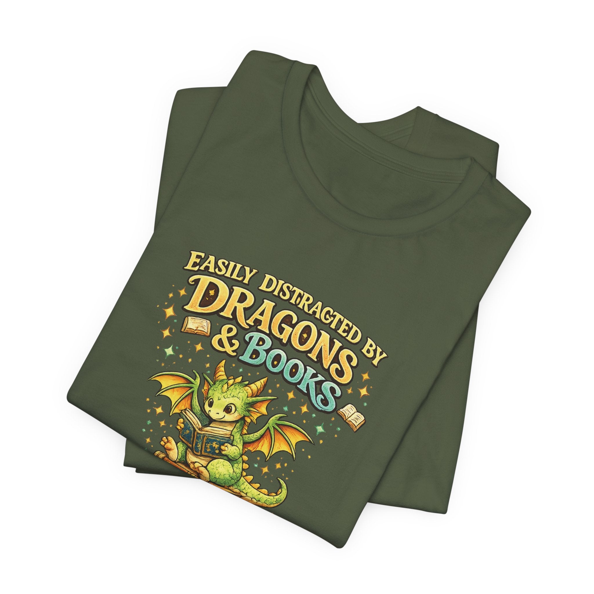 Easily Distracted by Dragons & Books Shirt, Cute Baby Dragon Reading Tee, Fantasy Book Lover Gift, Bookworm Graphic T-Shirt