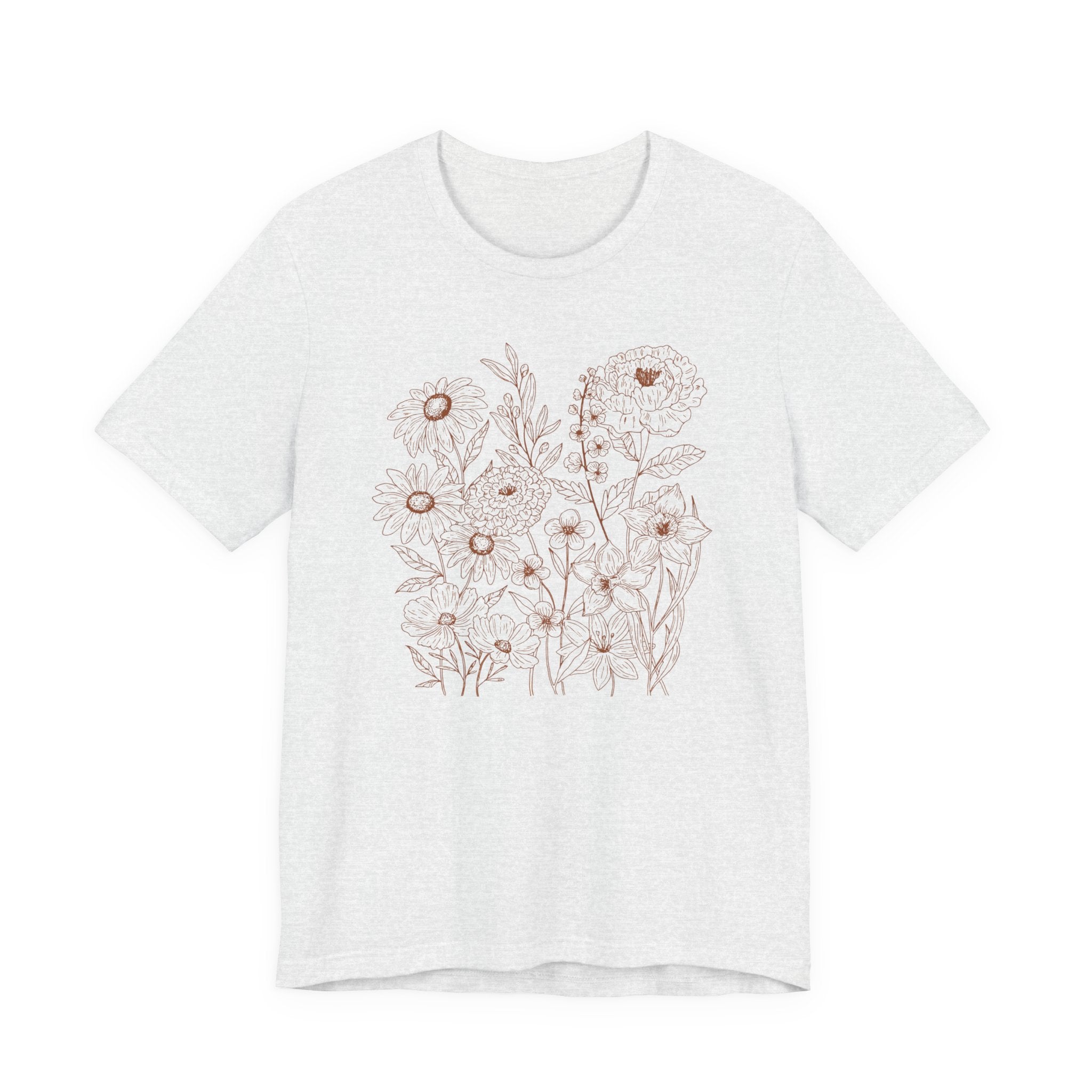 Minimalist Floral Line Art Shirt | Botanical Bella Canvas 3001 Tee | Soft Neutral Flower T-Shirt | Nature Lover Gift