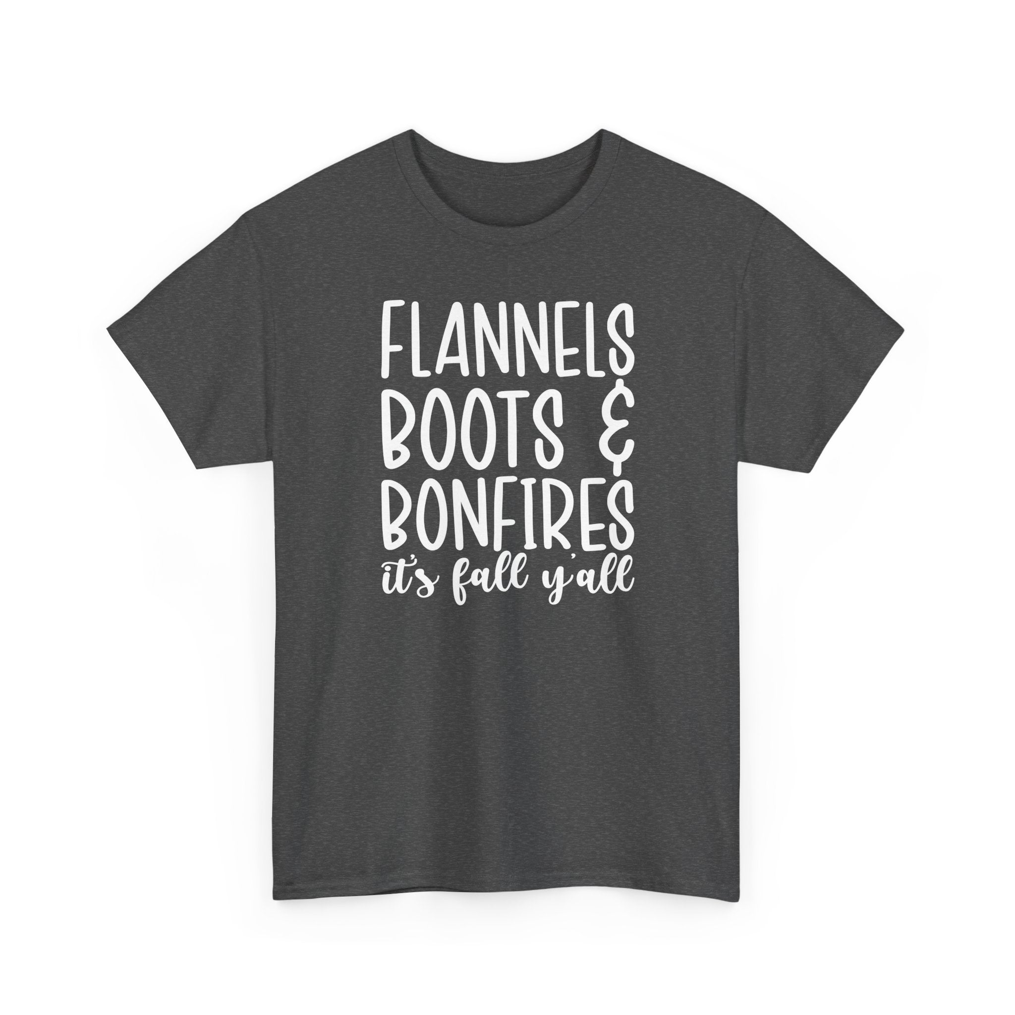 Fall Graphic Tee — "Flannels Boots & Bonfires, it’s fall y’all"