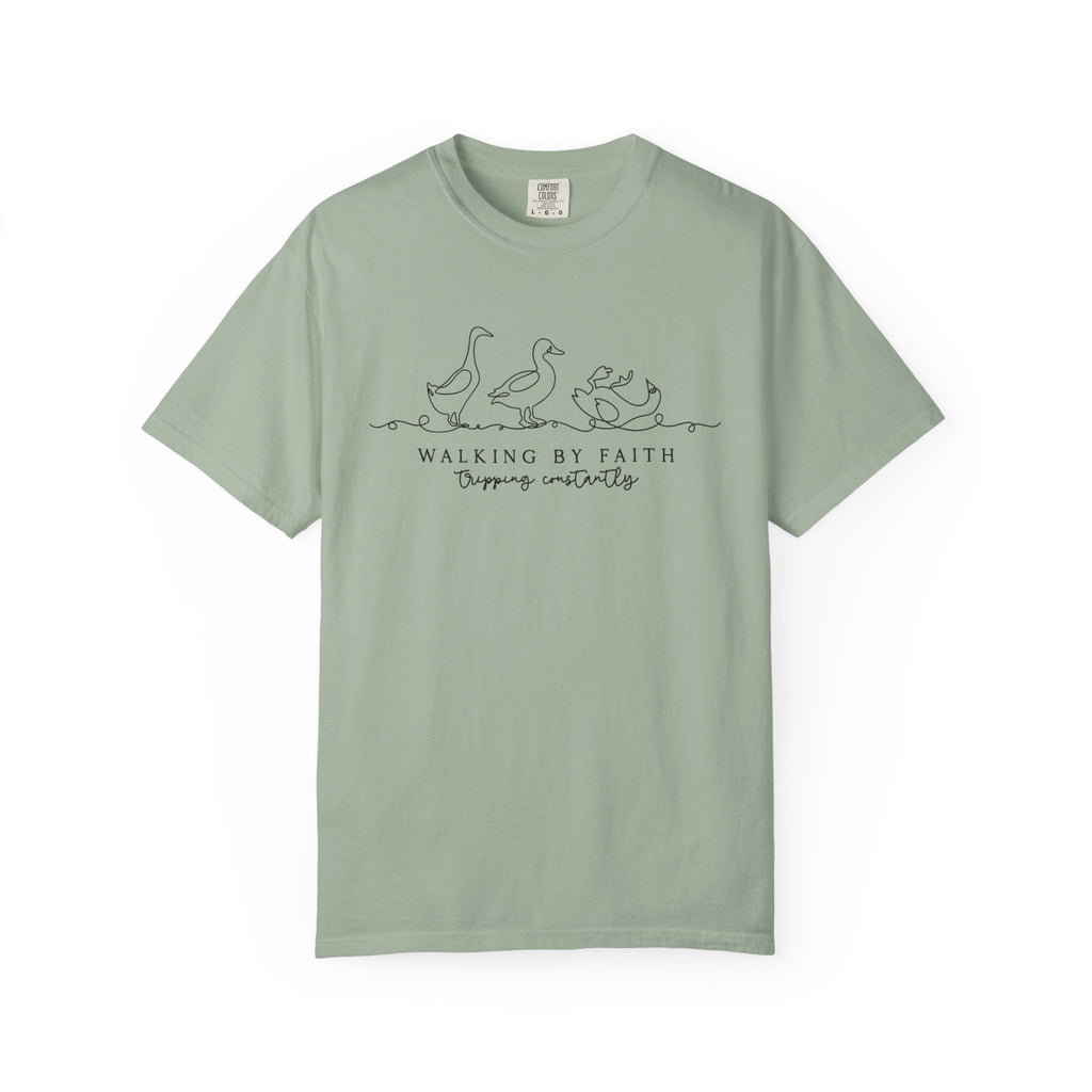 Walking by Faith Tripping Constantly Shirt, Funny Christian Duck Tee, Faith Humor, Minimalist Religious T-Shirt, Church Gift