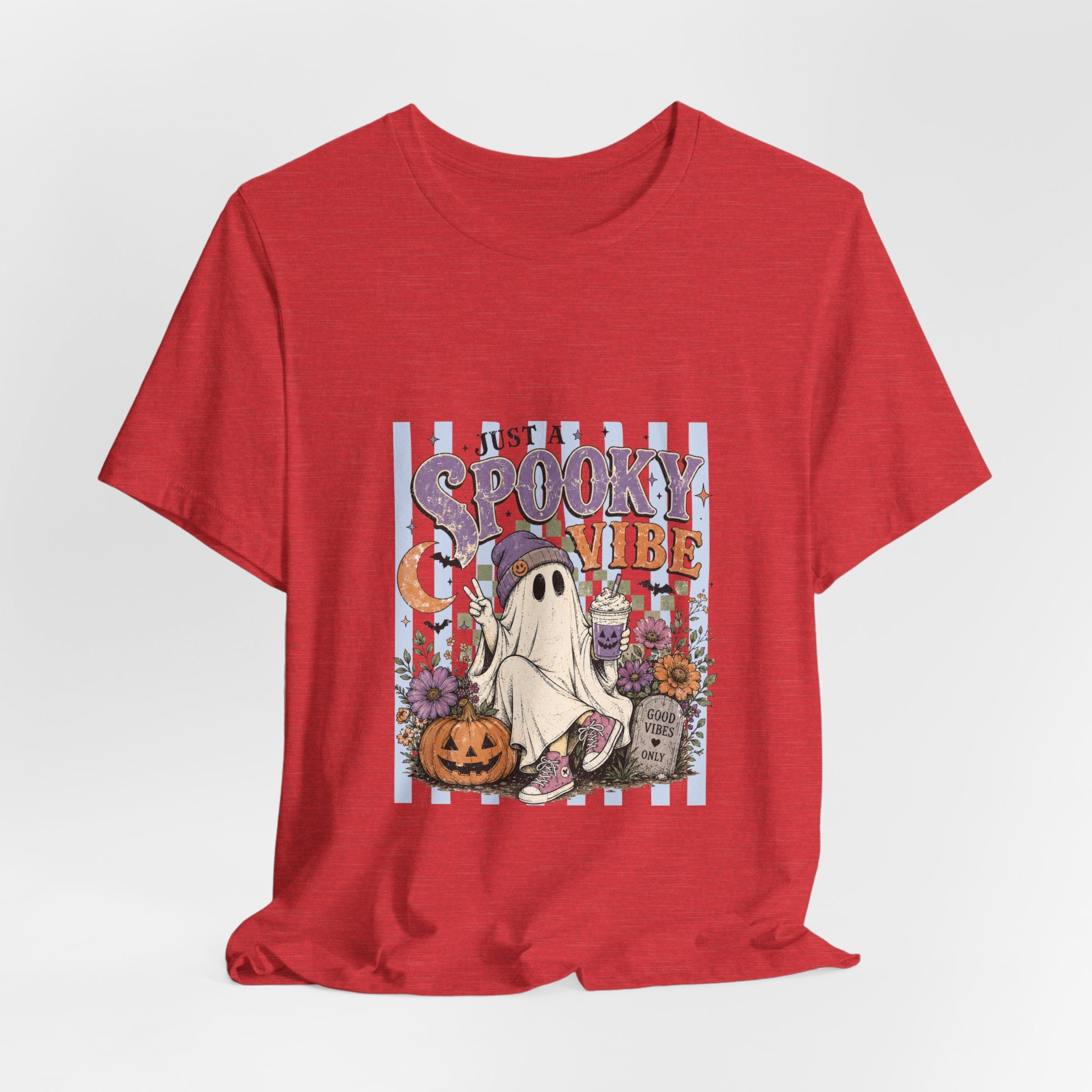 Spooky Vibe Ghost Tee — Cute Halloween Pumpkin & Graveyard Graphic Shirt