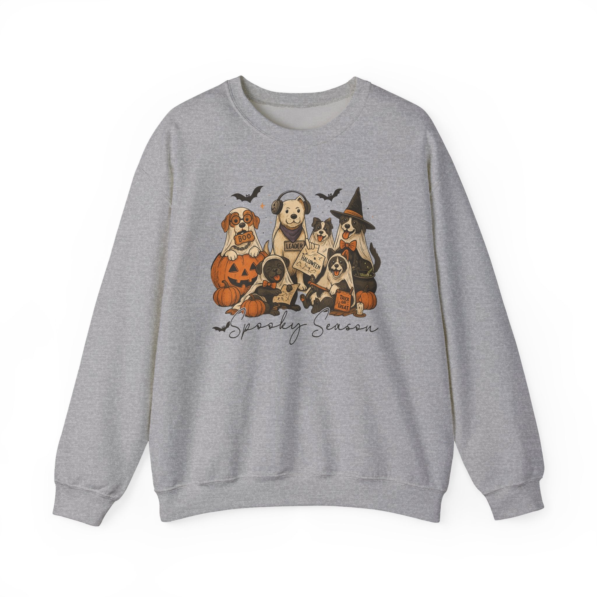 Spooky Season Dog Halloween Sweatshirt | Cute Ghost Dogs Fall Crewneck | Gildan 18000 Halloween Dog Lover Sweatshirt
