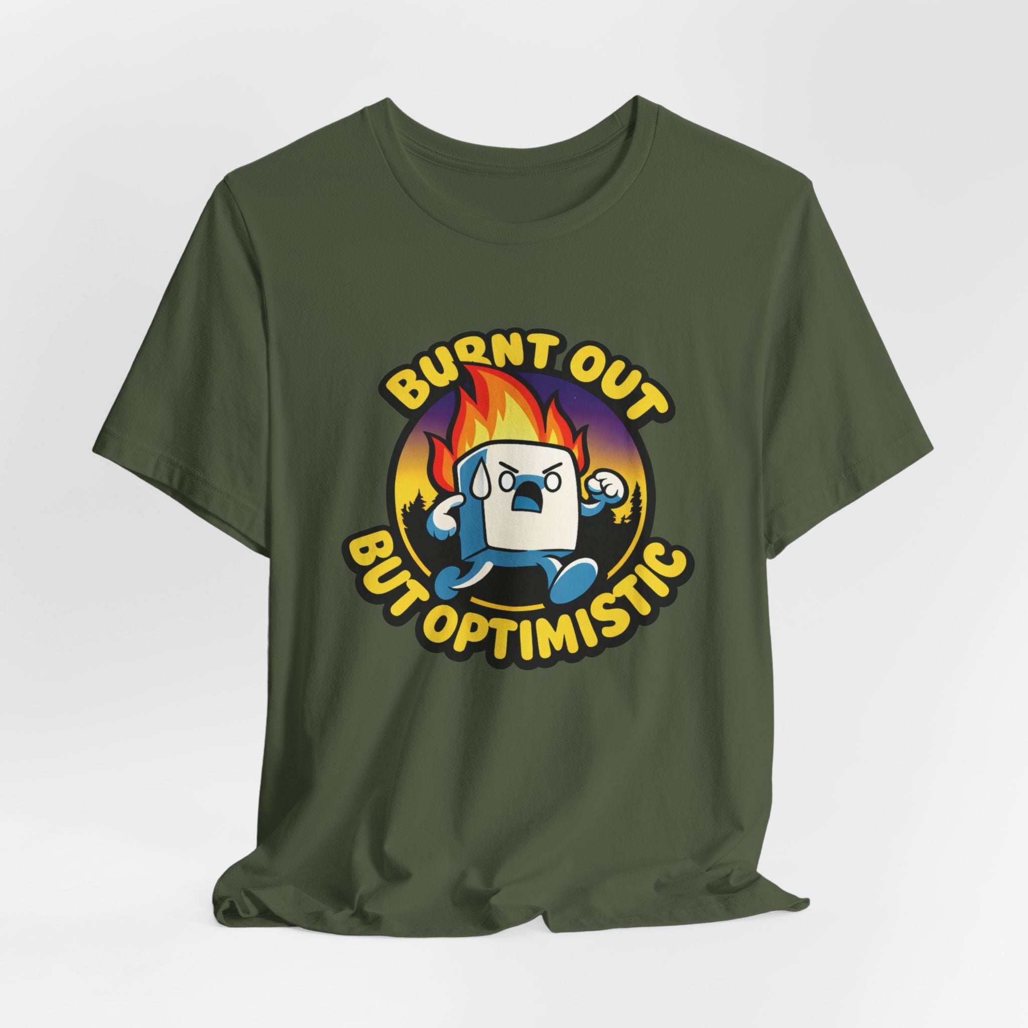 Burnt Out But Optimistic T-Shirt — Cute Funny Burnout Graphic Tee for Overworked Adults