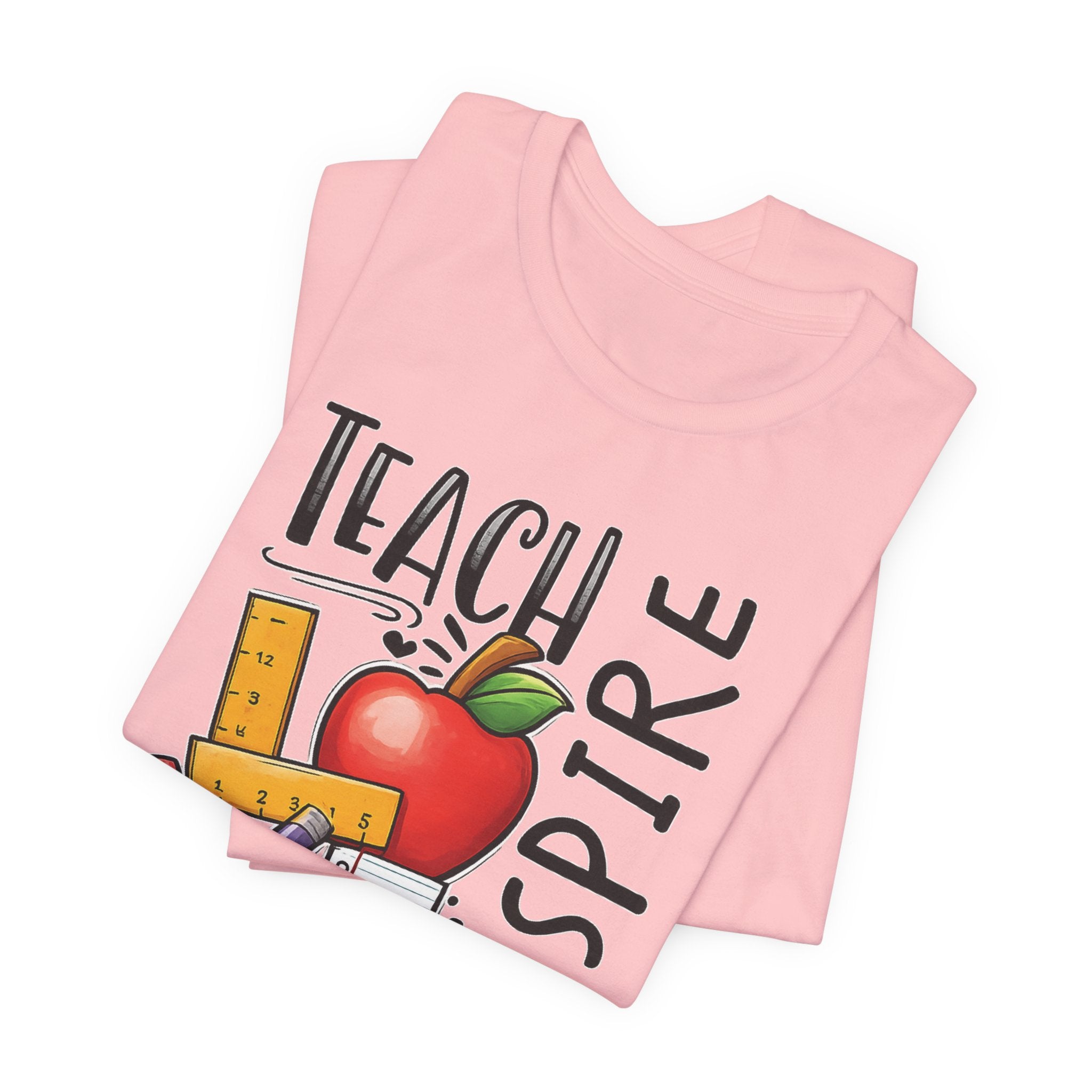 Teach Inspire Love Teacher Shirt  Apple Pencil Graphic Tee  Bella Canvas 3001  Back to School Gift  Teacher Appreciation Shirt