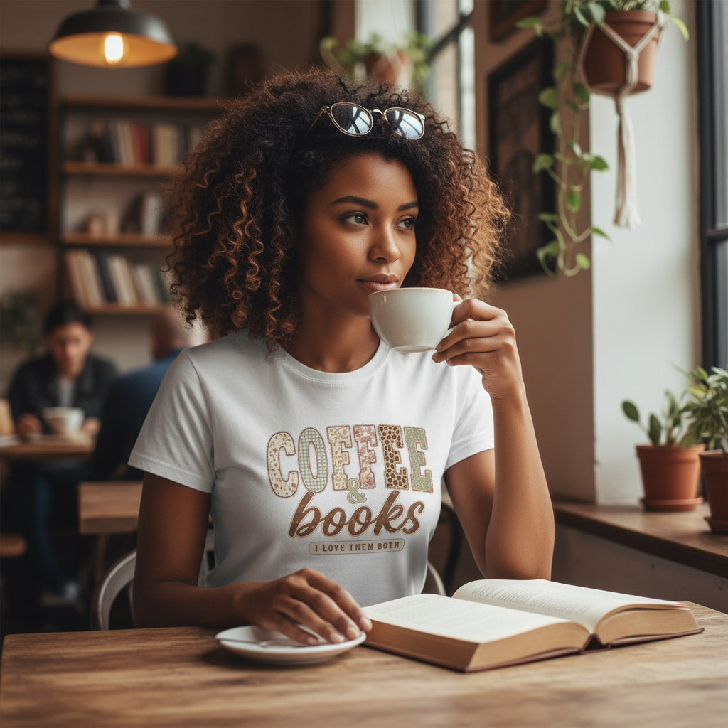 Coffee & Books I Love Them Both | Book Lover Coffee Lover Graphic Tee