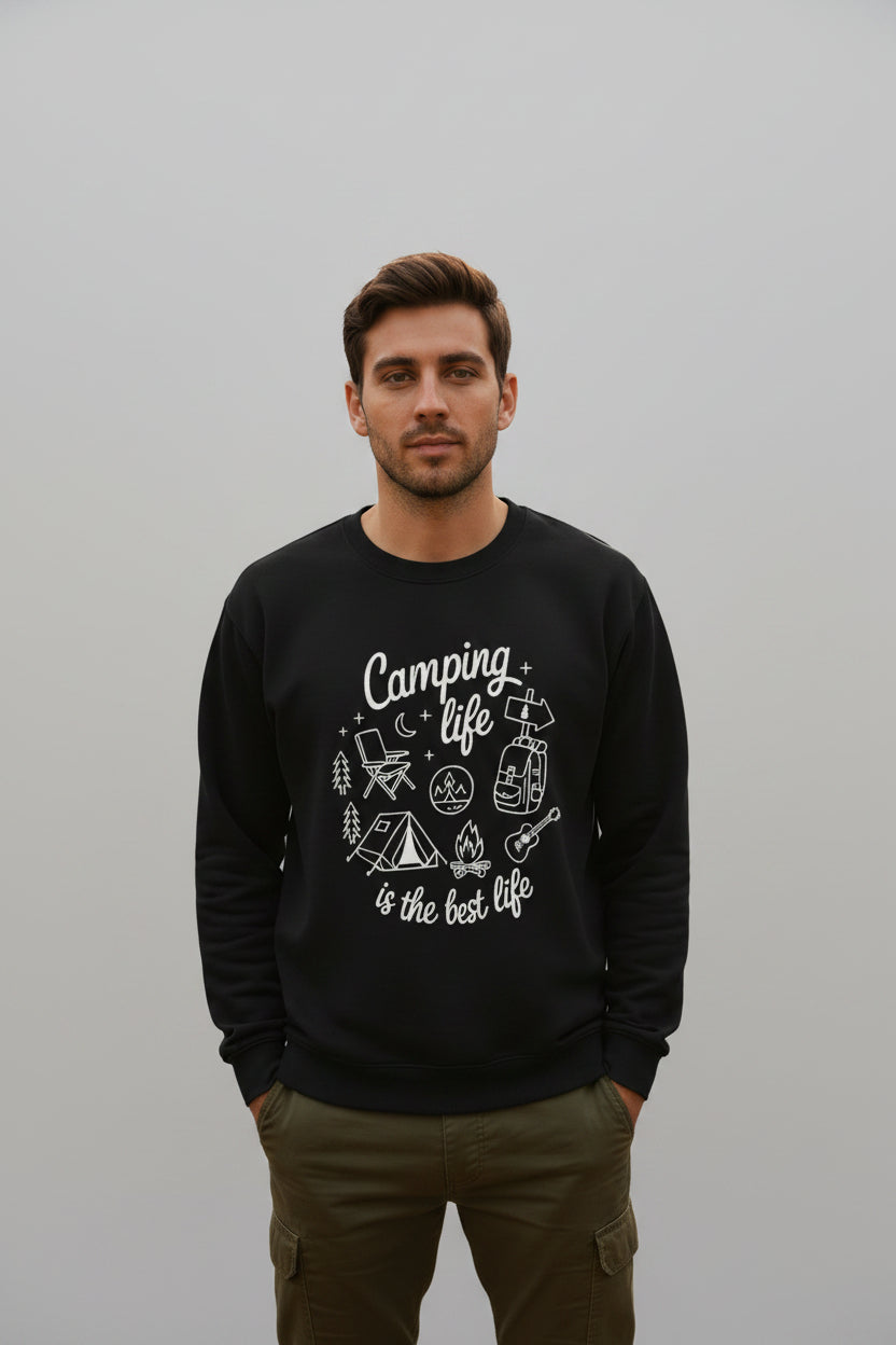 Camping Life Crewneck Sweatshirt — "Camping Life is the Best Life" Outdoor Graphic