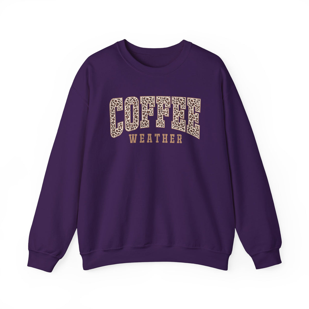 Coffee Weather Sweatshirt – Leopard Print Graphic Crewneck | Gildan 18000 Cozy Coffee Lover Gift