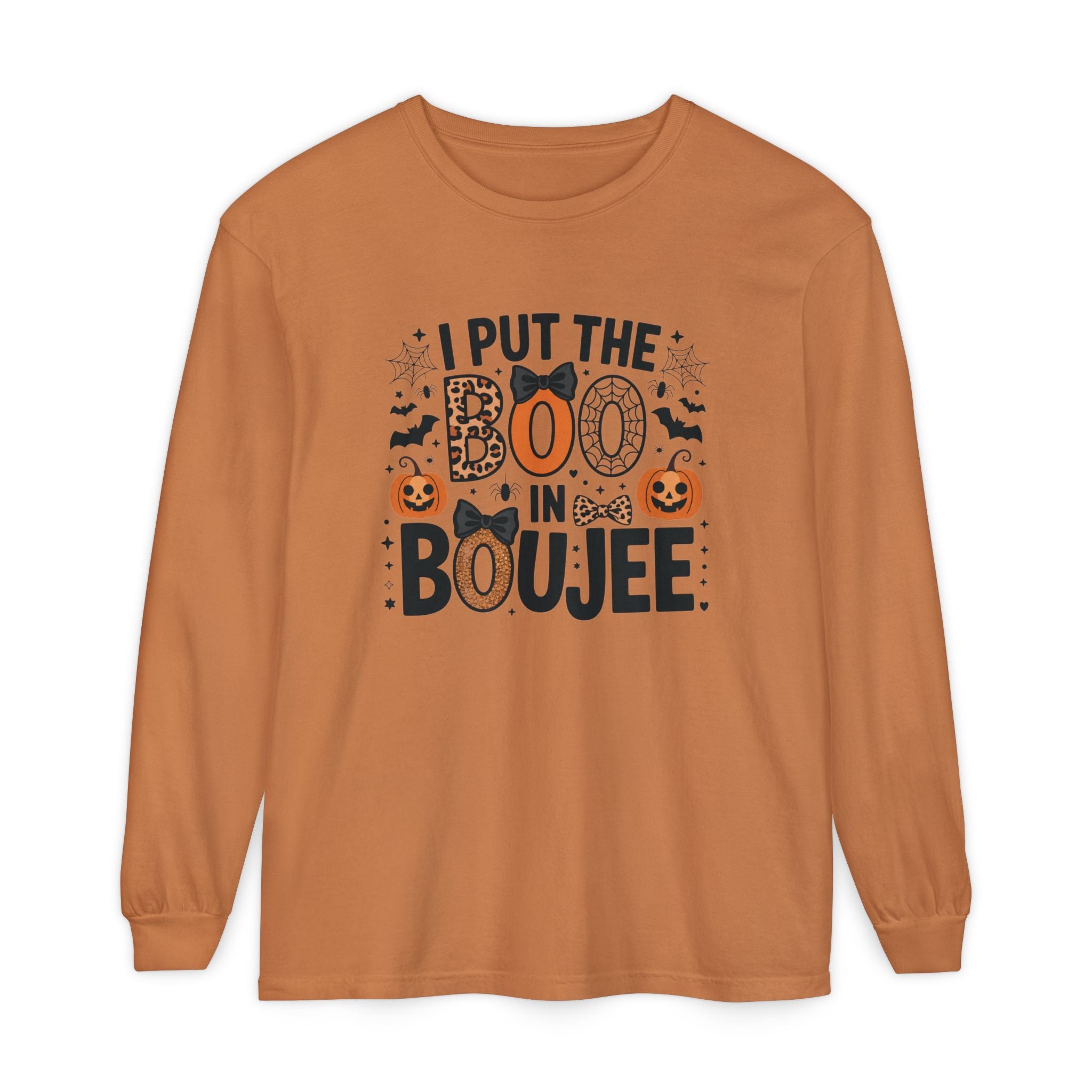 I Put the Boo in Boujee Long Sleeve Tee — Halloween Pumpkin Graphic