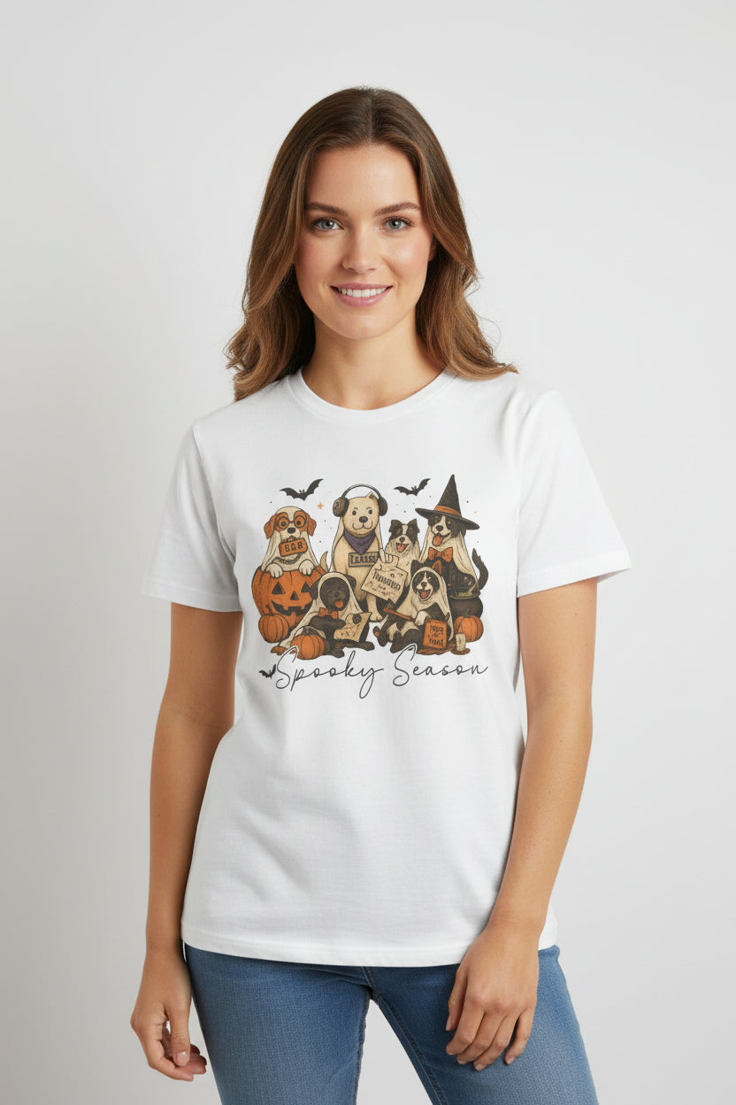 Spooky Season Dog Halloween Shirt | Cute Ghost Dogs Pumpkin Tee | Fall Dog Lover T-Shirt