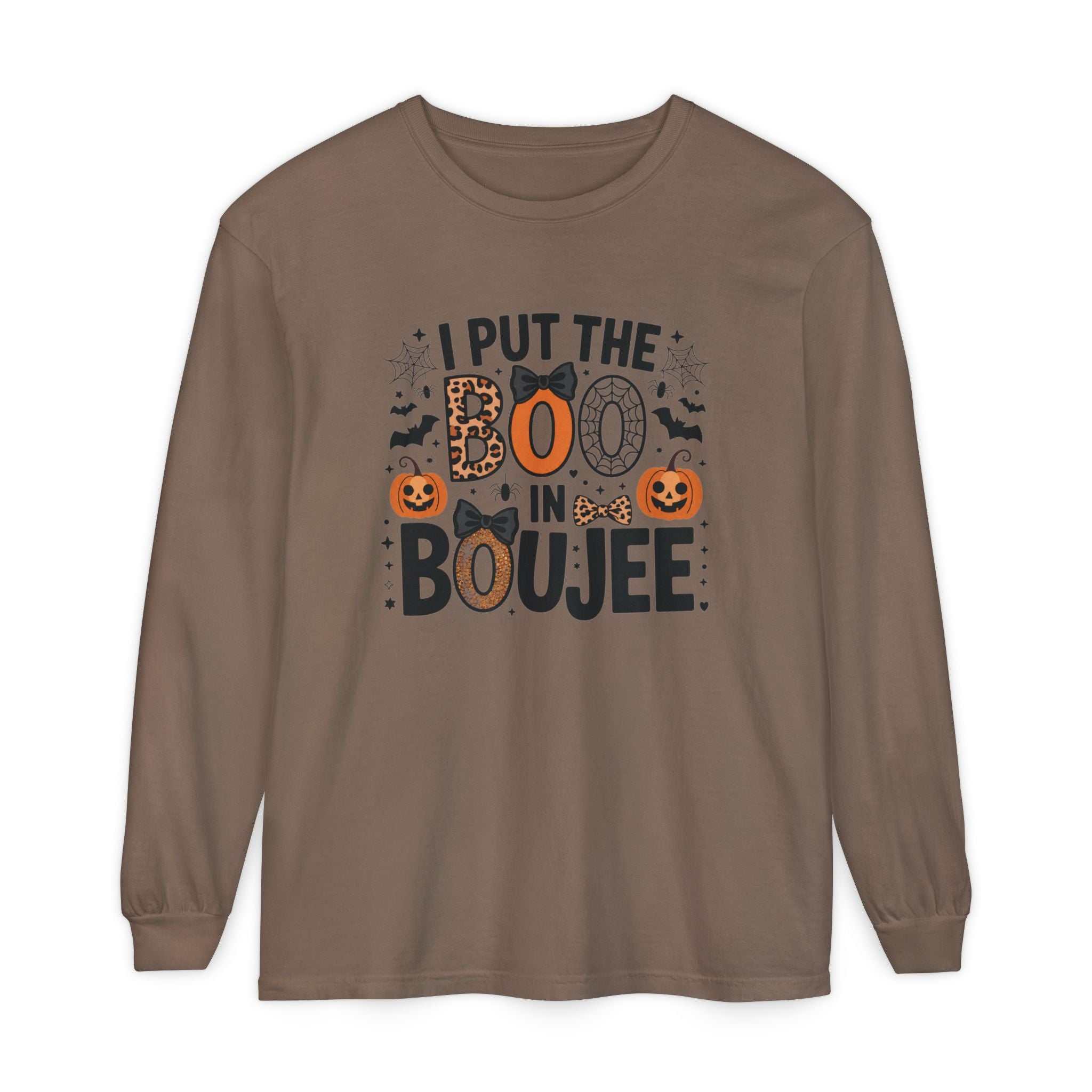 I Put the Boo in Boujee Long Sleeve Tee — Halloween Pumpkin Graphic