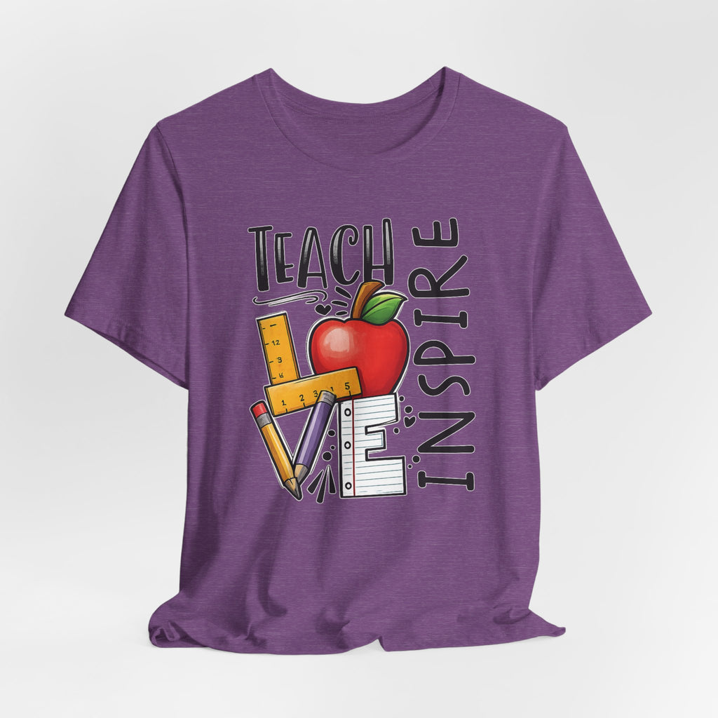Teach Inspire Love Teacher Shirt  Apple Pencil Graphic Tee  Bella Canvas 3001  Back to School Gift  Teacher Appreciation Shirt