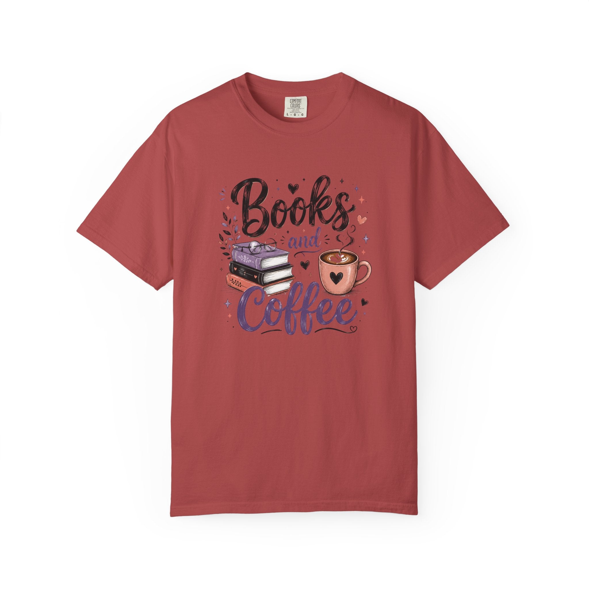 Books and Coffee Shirt | Cozy Book Lover Graphic Tee | Vintage Garment-Dyed Reader Shirt