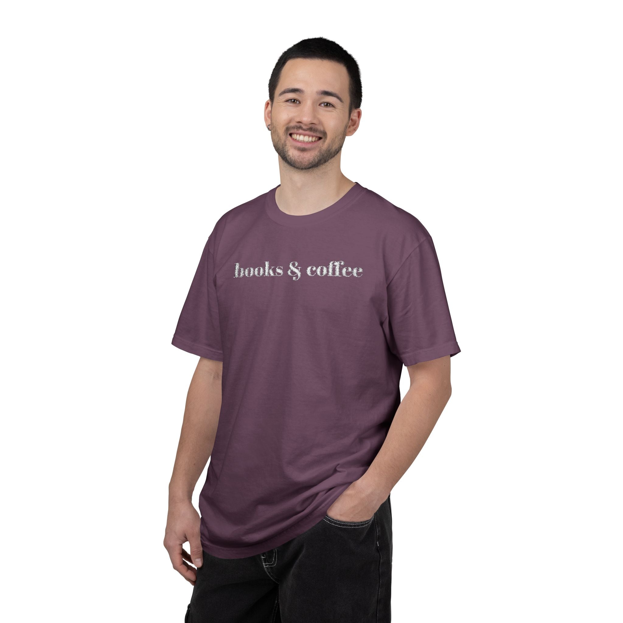 Books & Coffee Embroidered Comfort Colors 1717 Tee | Cozy Reader Gift Shirt