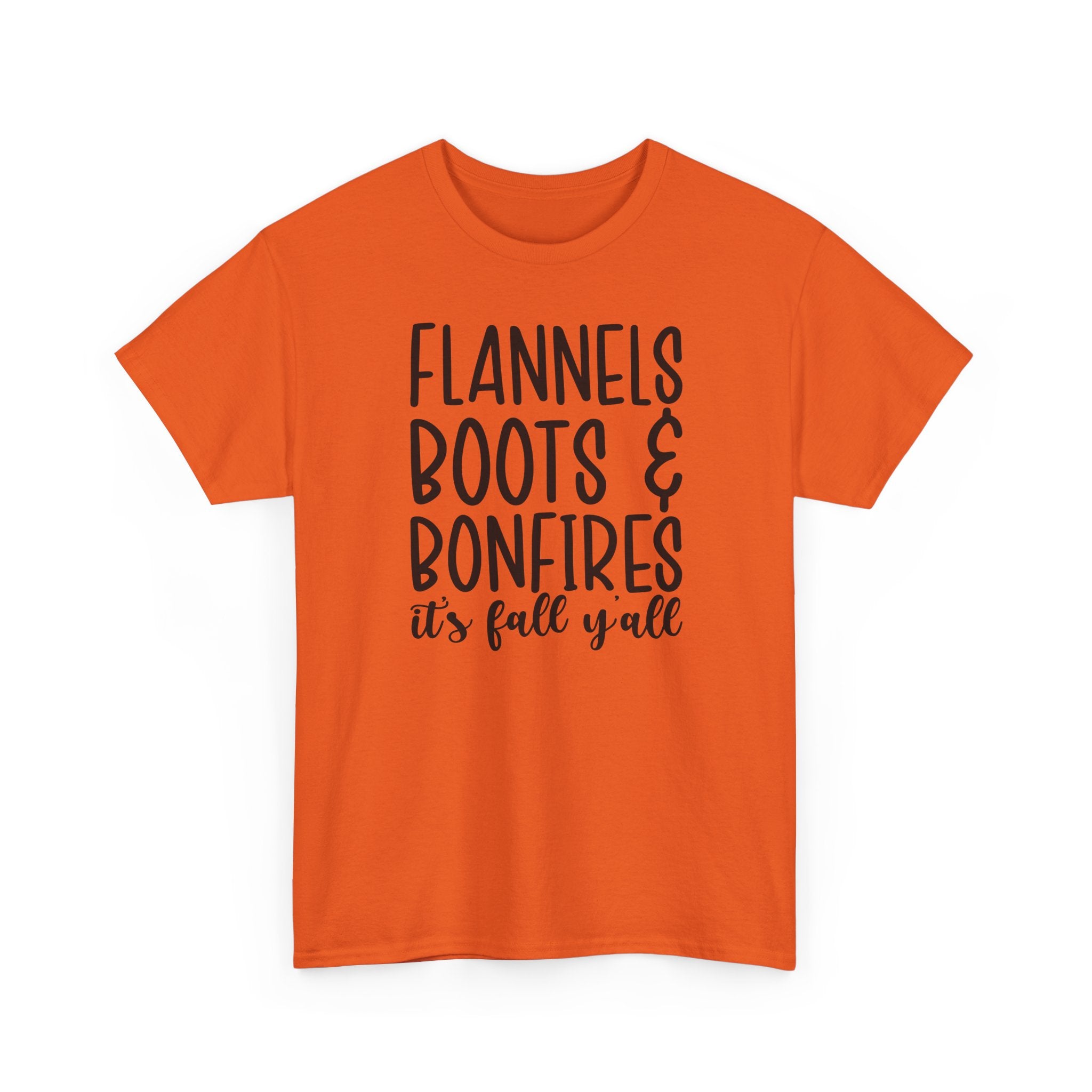 Fall Graphic Tee — "Flannels Boots & Bonfires, it’s fall y’all"