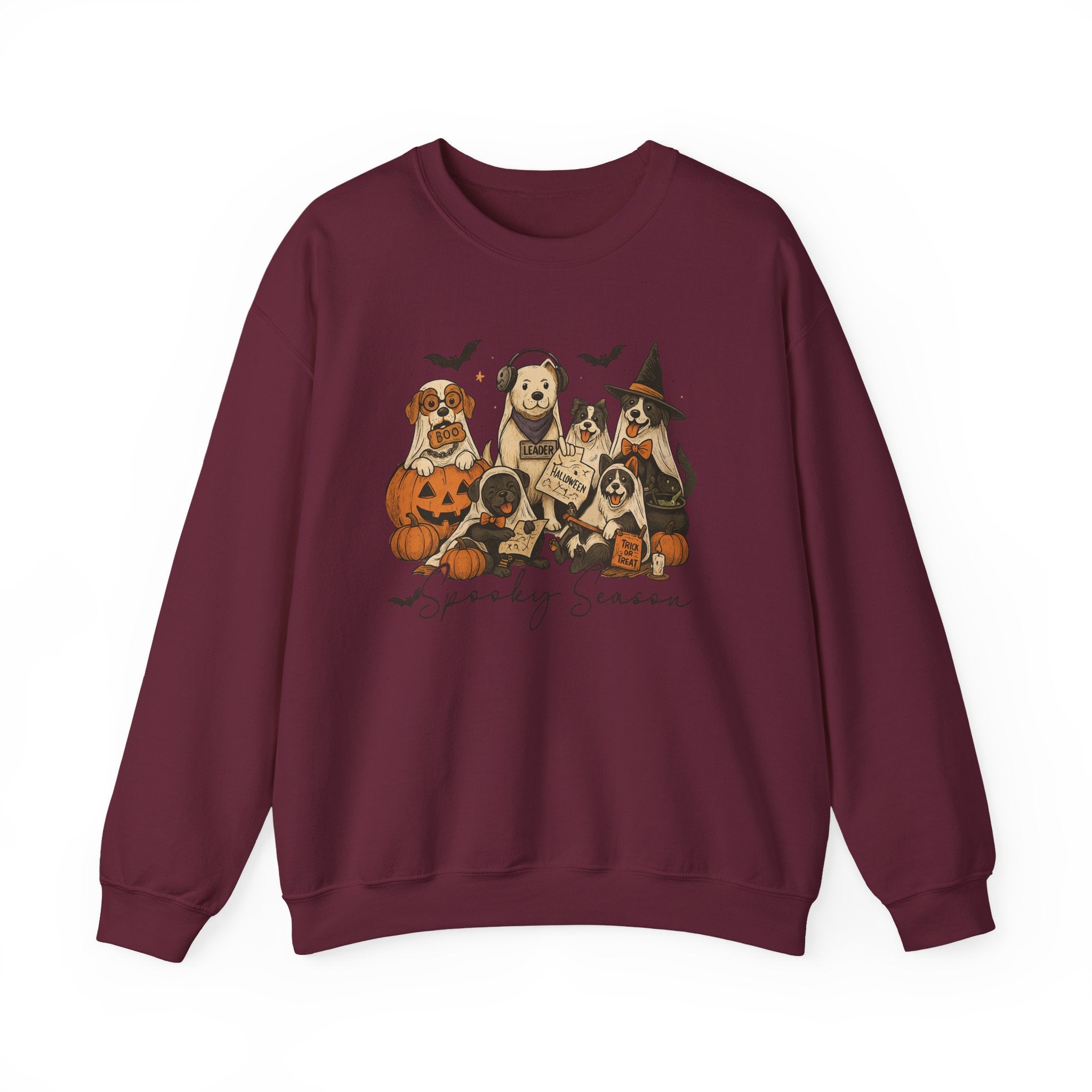 Spooky Season Dog Halloween Sweatshirt | Cute Ghost Dogs Fall Crewneck | Gildan 18000 Halloween Dog Lover Sweatshirt