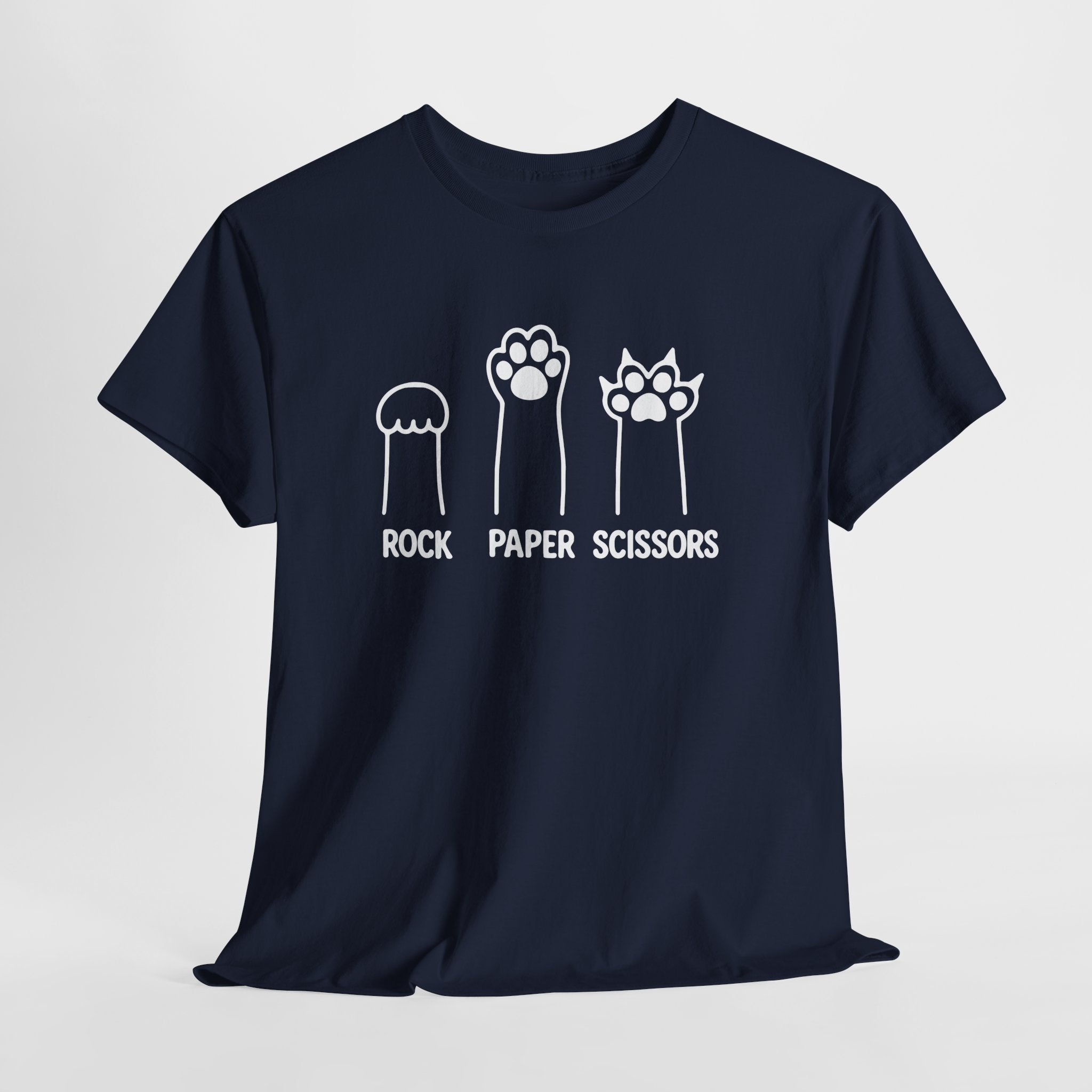 Rock Paper Scissors Cat Paw T‑Shirt — Cute Pet Humor Tee