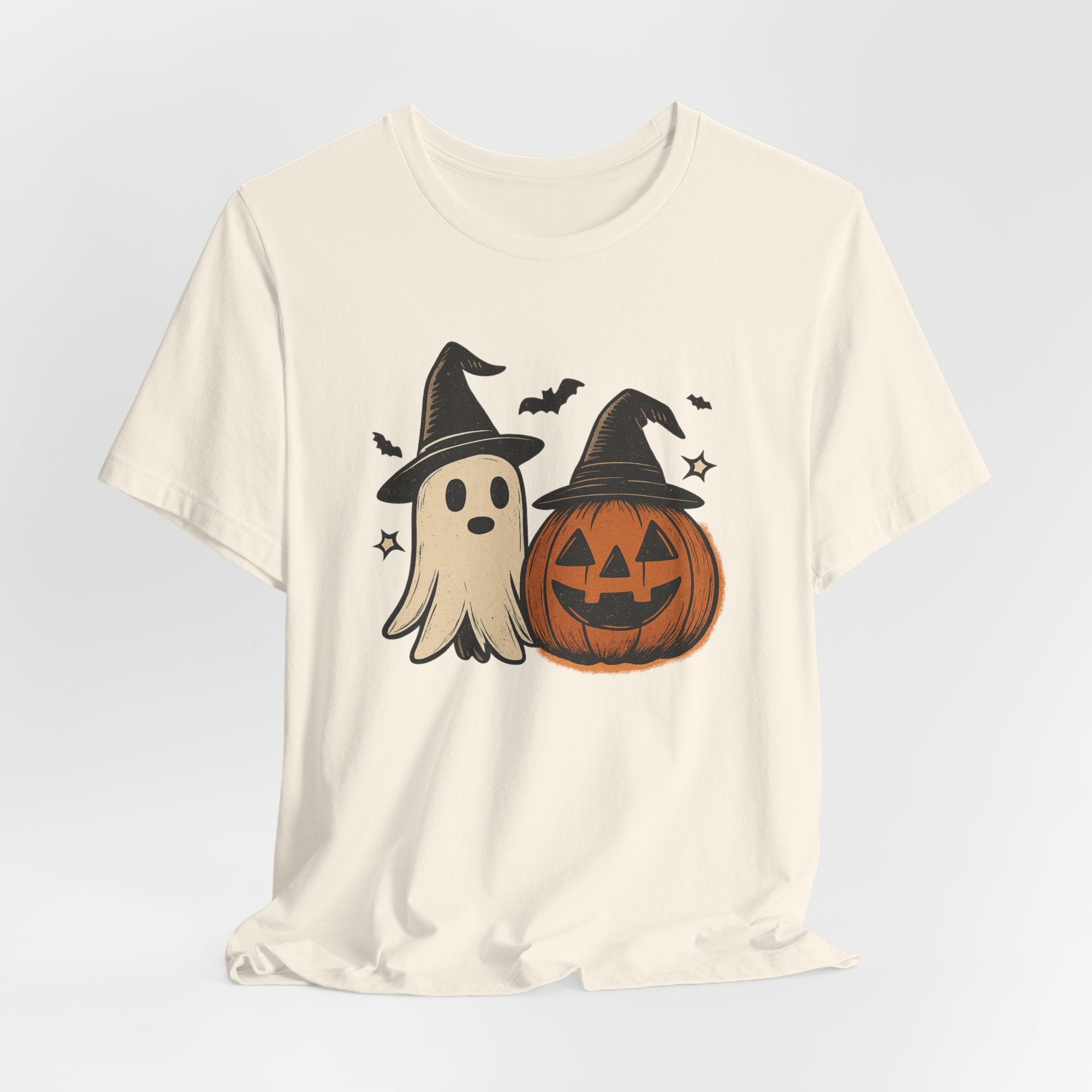 Halloween Ghost & Jack-O'-Lantern T-Shirt — Cute Witch Hat Pumpkin Tee