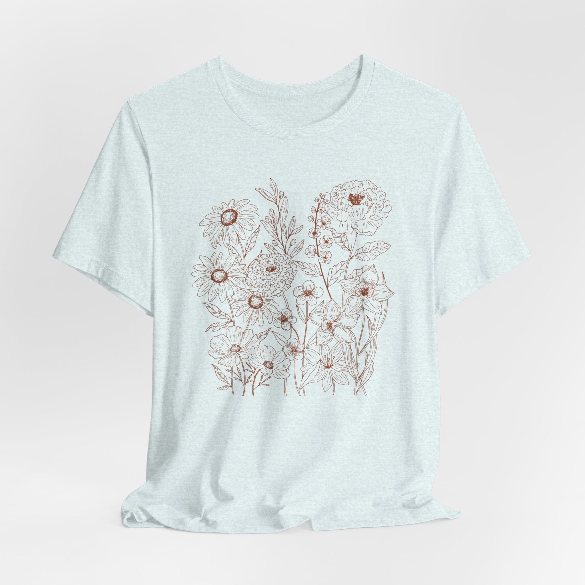 Minimalist Floral Line Art Shirt | Botanical Bella Canvas 3001 Tee | Soft Neutral Flower T-Shirt | Nature Lover Gift