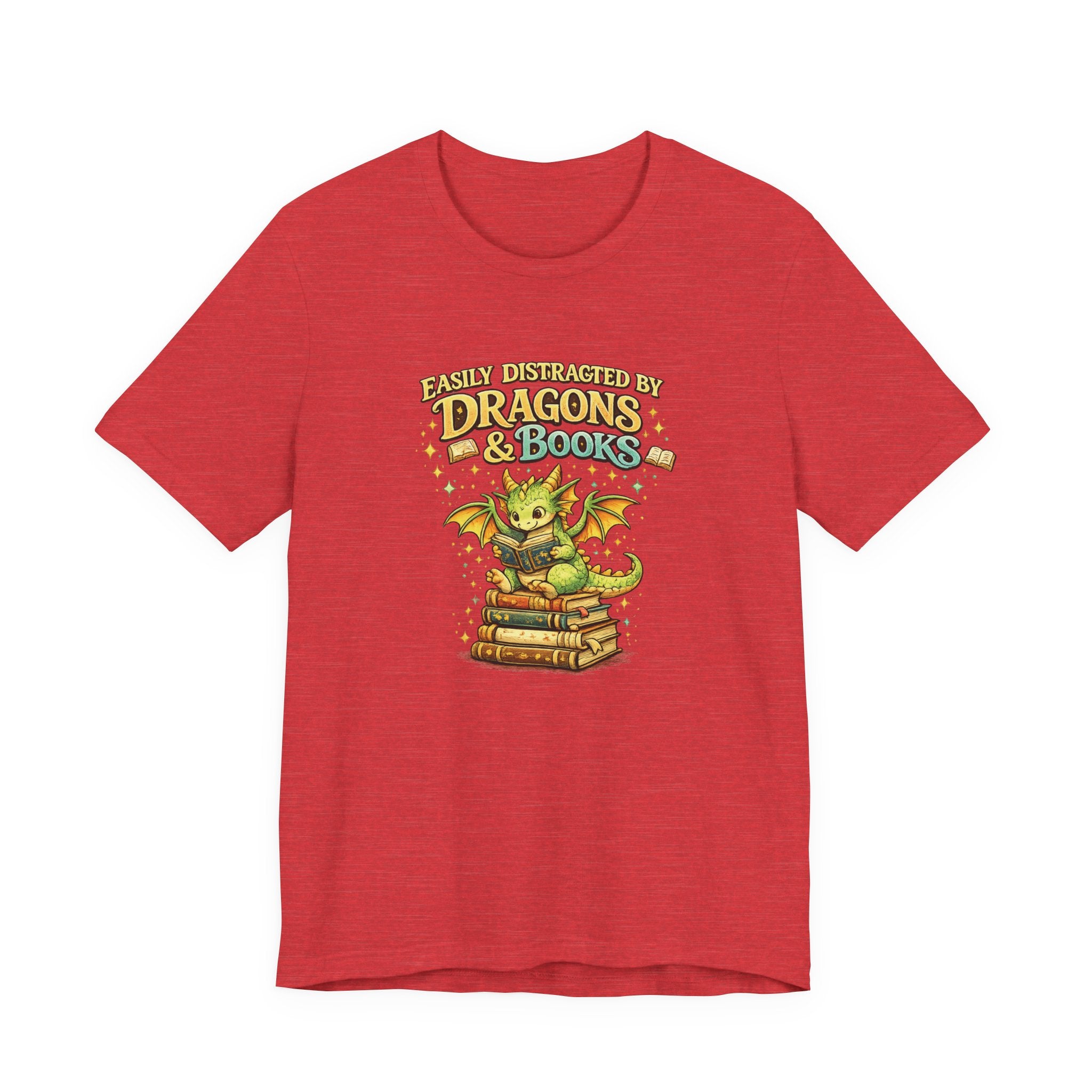 Easily Distracted by Dragons & Books Shirt, Cute Baby Dragon Reading Tee, Fantasy Book Lover Gift, Bookworm Graphic T-Shirt
