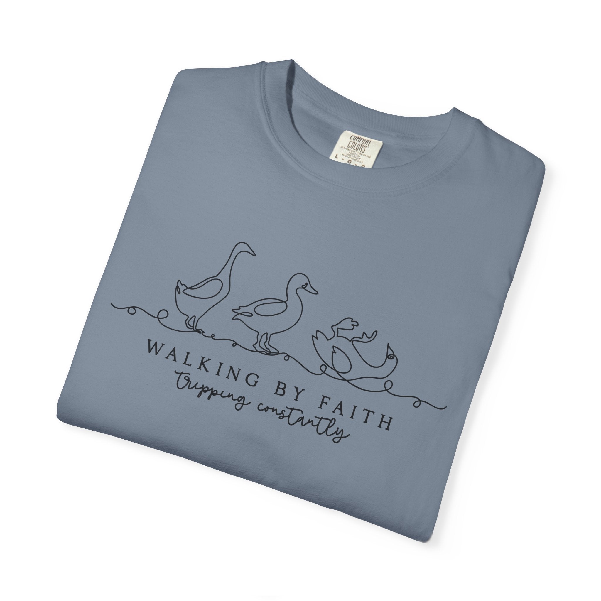 Walking by Faith Tripping Constantly Shirt, Funny Christian Duck Tee, Faith Humor, Minimalist Religious T-Shirt, Church Gift