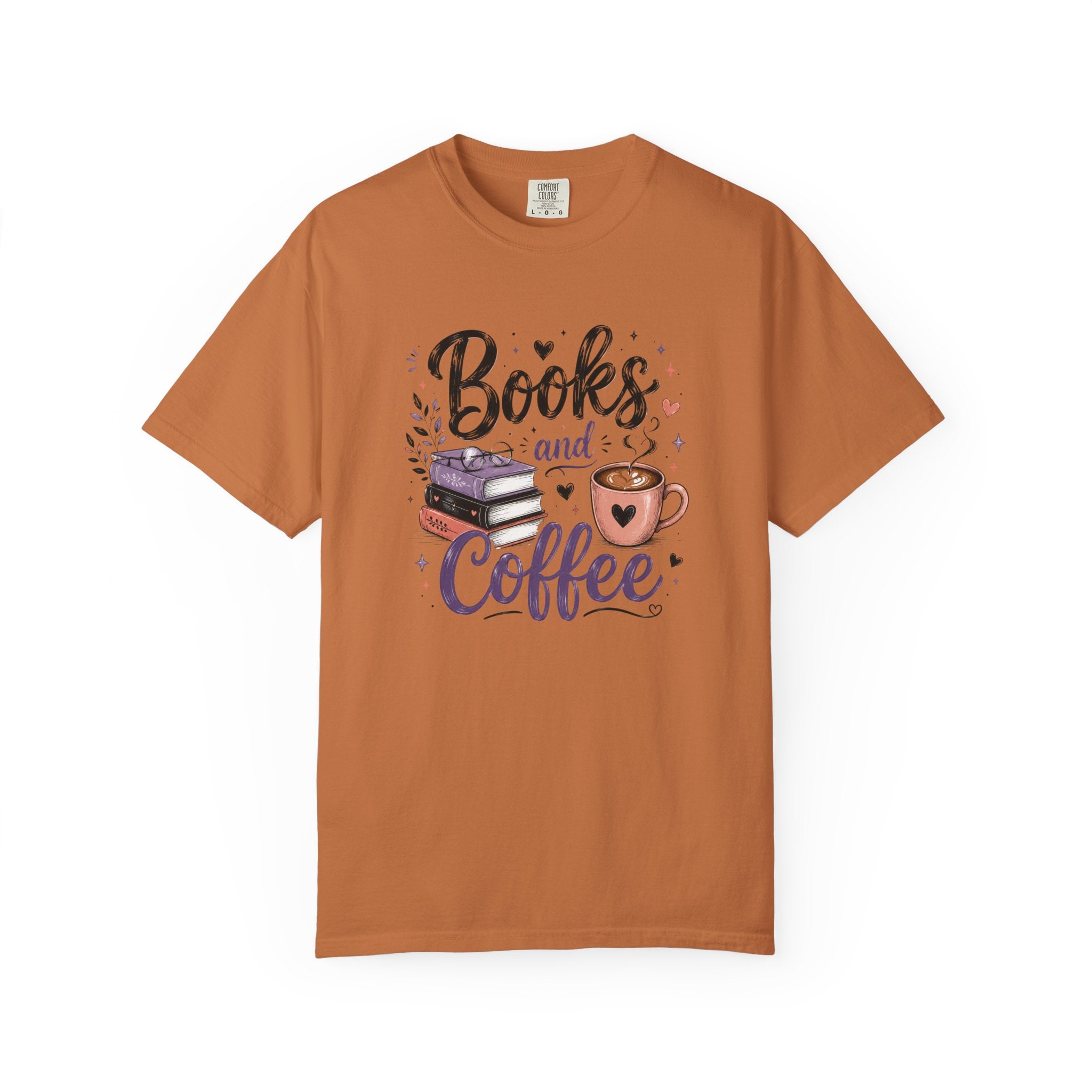 Books and Coffee Shirt | Cozy Book Lover Graphic Tee | Vintage Garment-Dyed Reader Shirt
