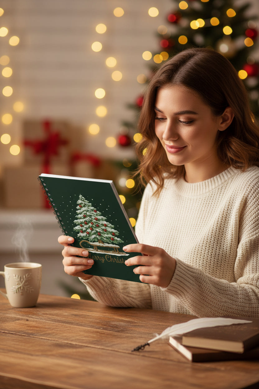 Merry Christmas Spiral Notebook - Festive Journal for Holiday Notes, Gift for Her, December 25th, Xmas Planning, Winter Memories