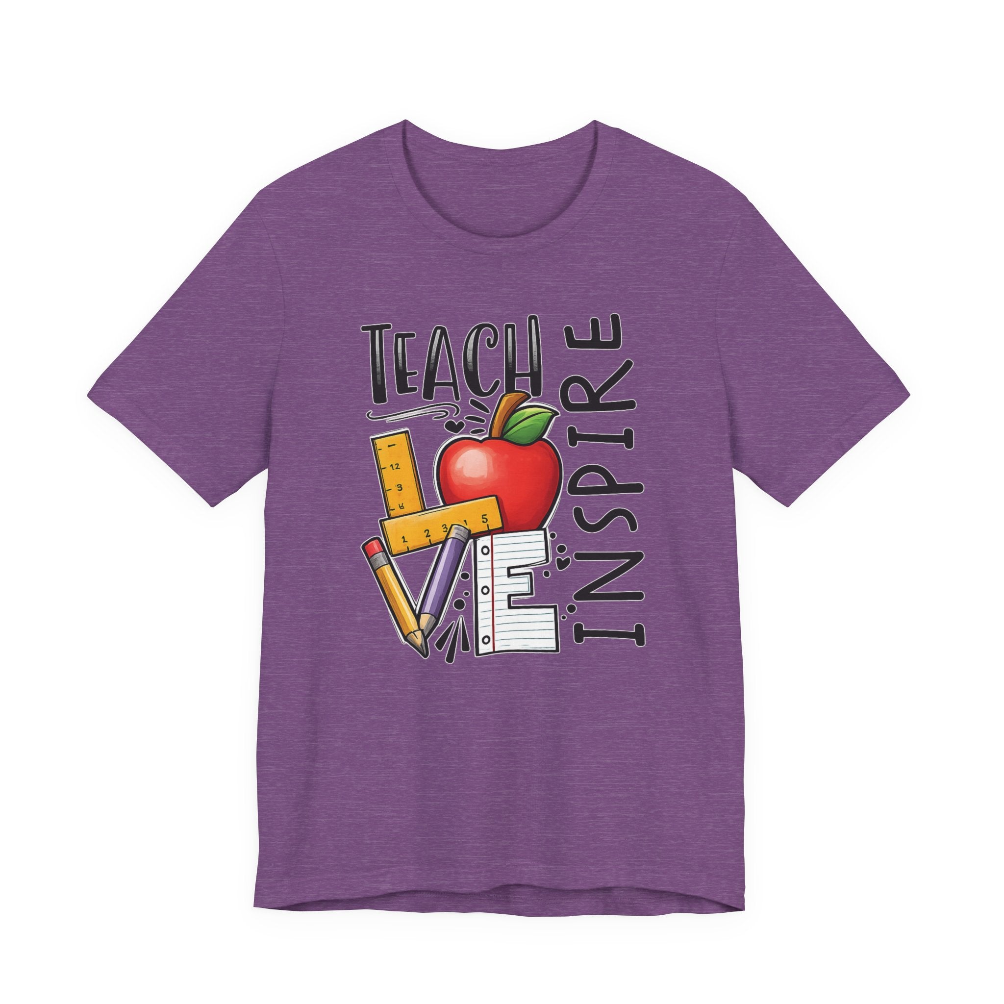Teach Inspire Love Teacher Shirt  Apple Pencil Graphic Tee  Bella Canvas 3001  Back to School Gift  Teacher Appreciation Shirt