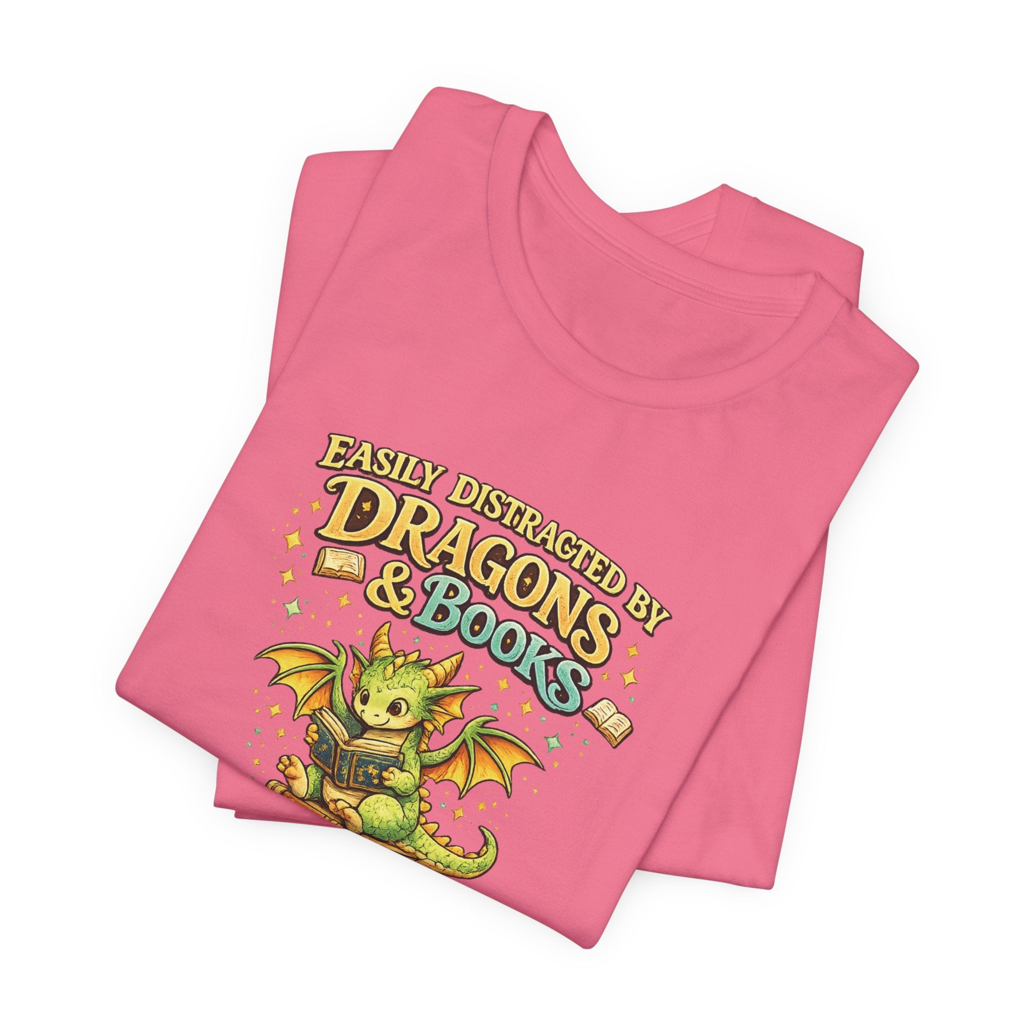 Easily Distracted by Dragons & Books Shirt, Cute Baby Dragon Reading Tee, Fantasy Book Lover Gift, Bookworm Graphic T-Shirt