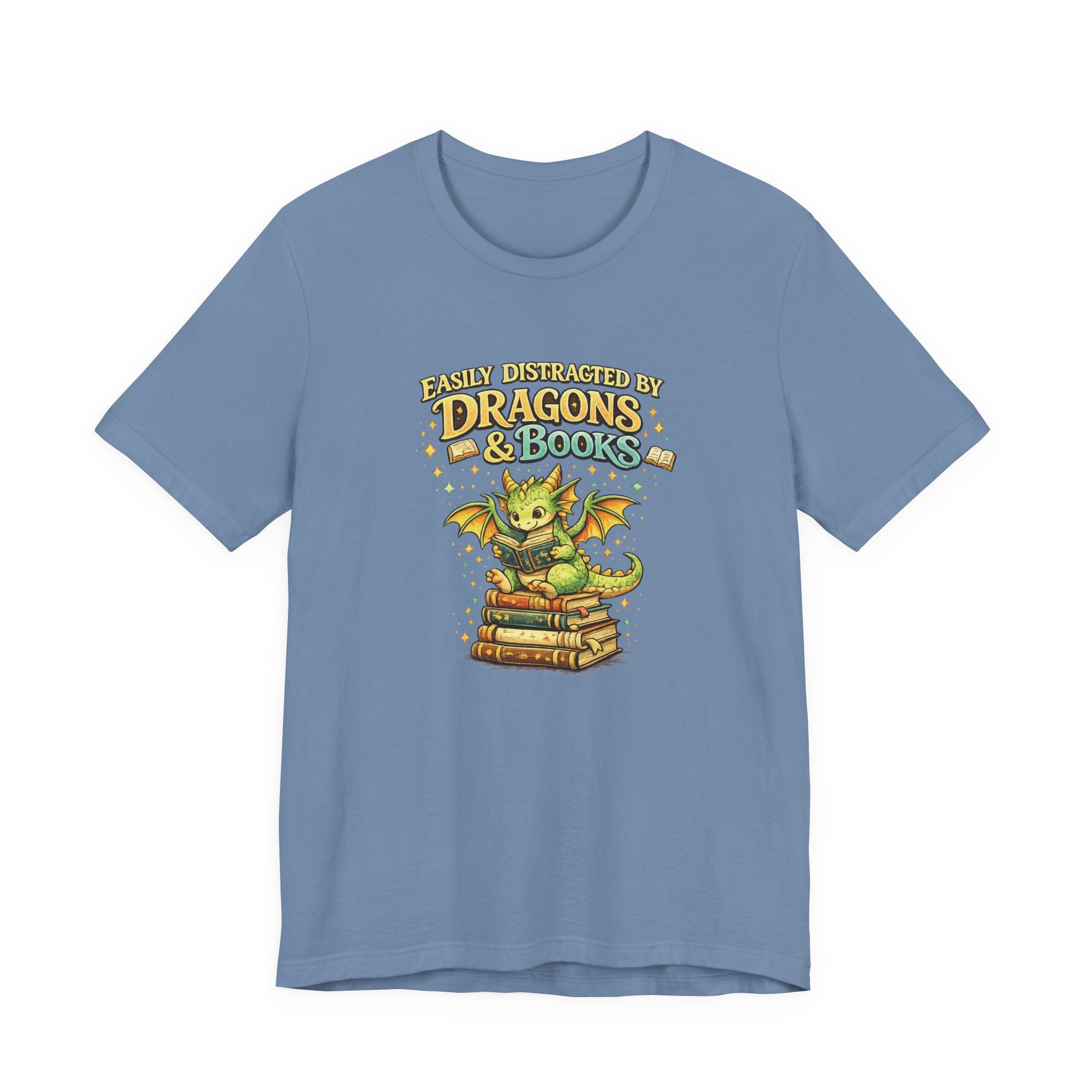 Easily Distracted by Dragons & Books Shirt, Cute Baby Dragon Reading Tee, Fantasy Book Lover Gift, Bookworm Graphic T-Shirt
