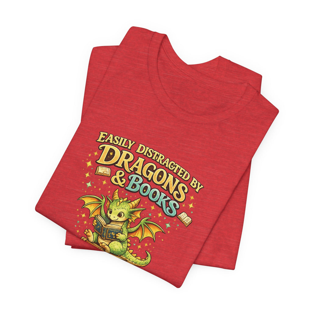 Easily Distracted by Dragons & Books Shirt, Cute Baby Dragon Reading Tee, Fantasy Book Lover Gift, Bookworm Graphic T-Shirt