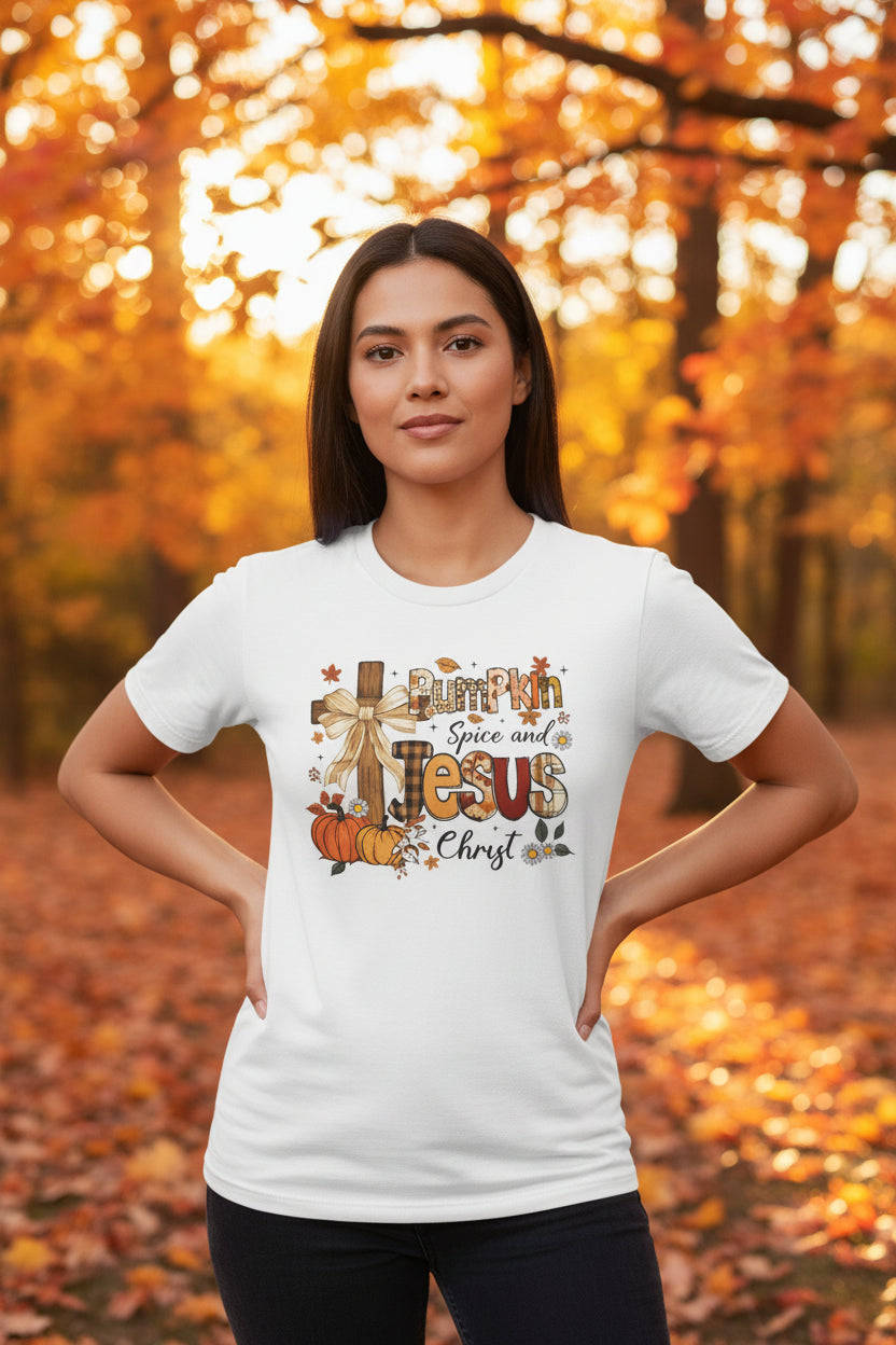 Pumpkin Spice and Jesus T‑Shirt — Fall Christian Faith Tee